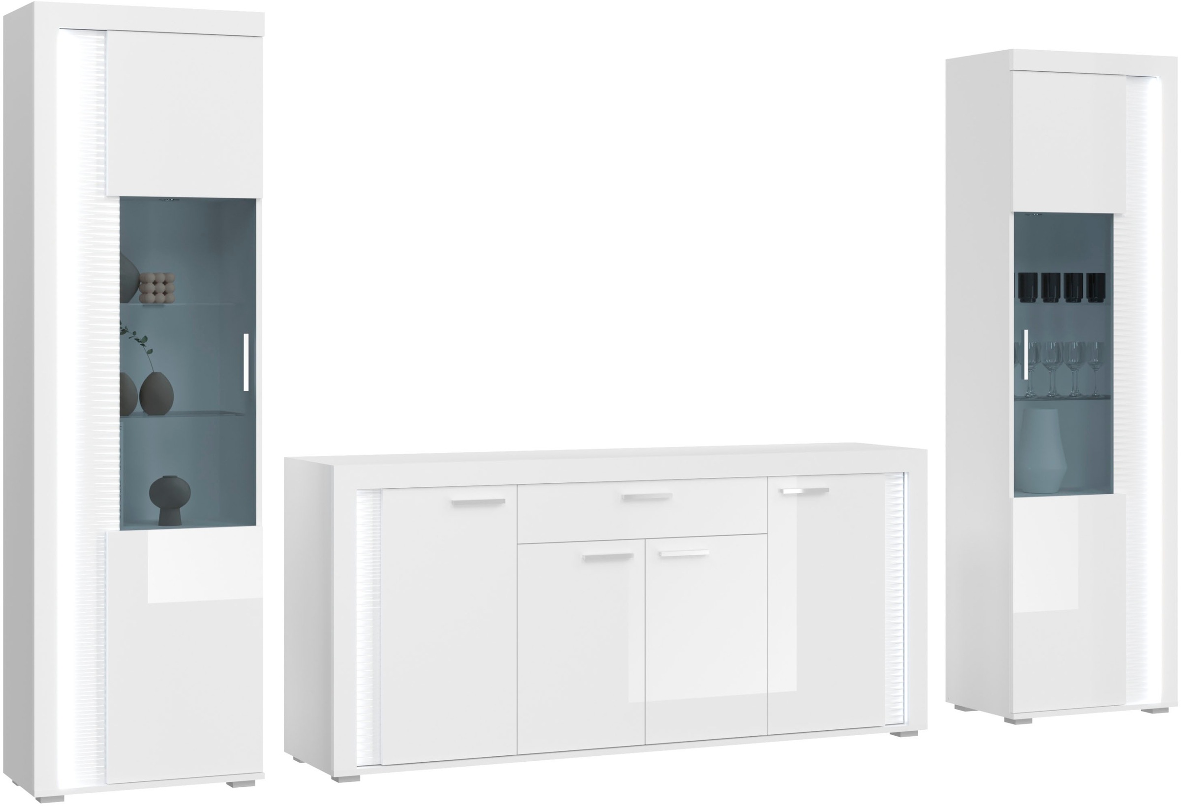 INOSIGN Wohnwand »Viborg, 3-teiliges Set, inkl. vertikaler Frontbeleuchtung günstig online kaufen