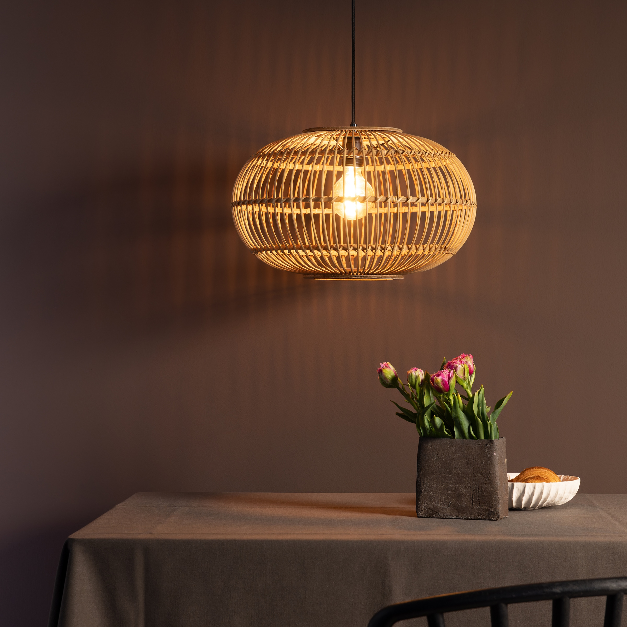 Brilliant Pendelleuchte »Woodball«, 1 flammig, Leuchtmittel E27 | ohne Leuchtmittel, höhenverstellbare Boho Hängelampe mit Bambus Schirm, dimmbar, D 45 cm