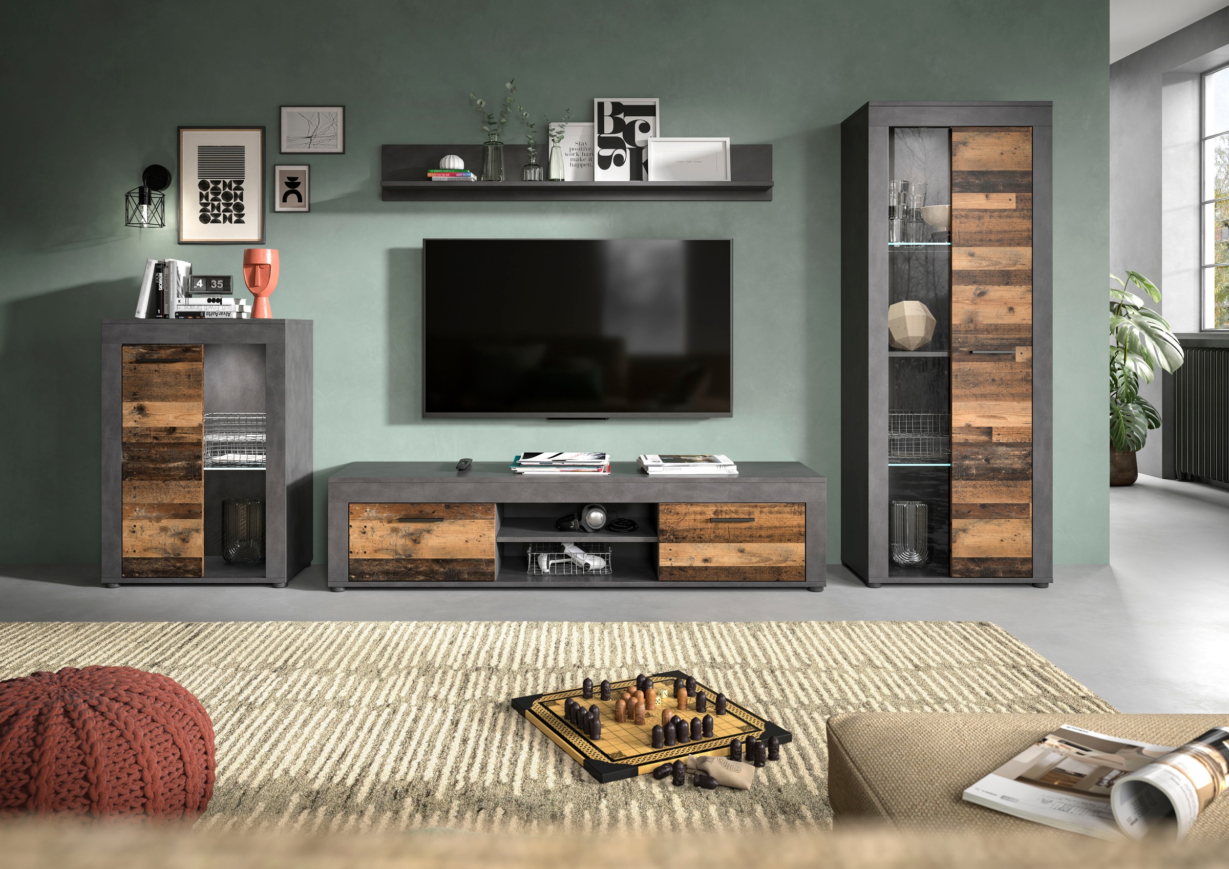 INOSIGN Wohnwand »Aosta, 4-tlg., best. aus: Vitrine, Lowboard, Wandboard & günstig online kaufen