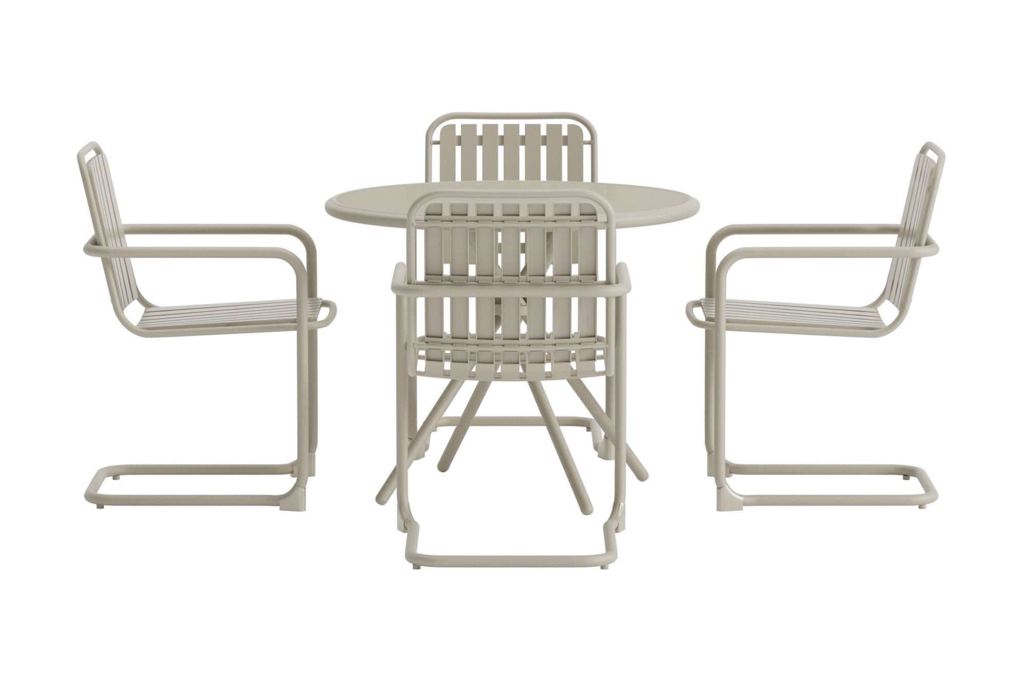 Venture Home Garten-Essgruppe »Chios, runde Essgruppe für 4 Personen, Aluminium + Sicherheitsglas« Outdoorset, beige, wetterfest, transparente Tischplatte, modern