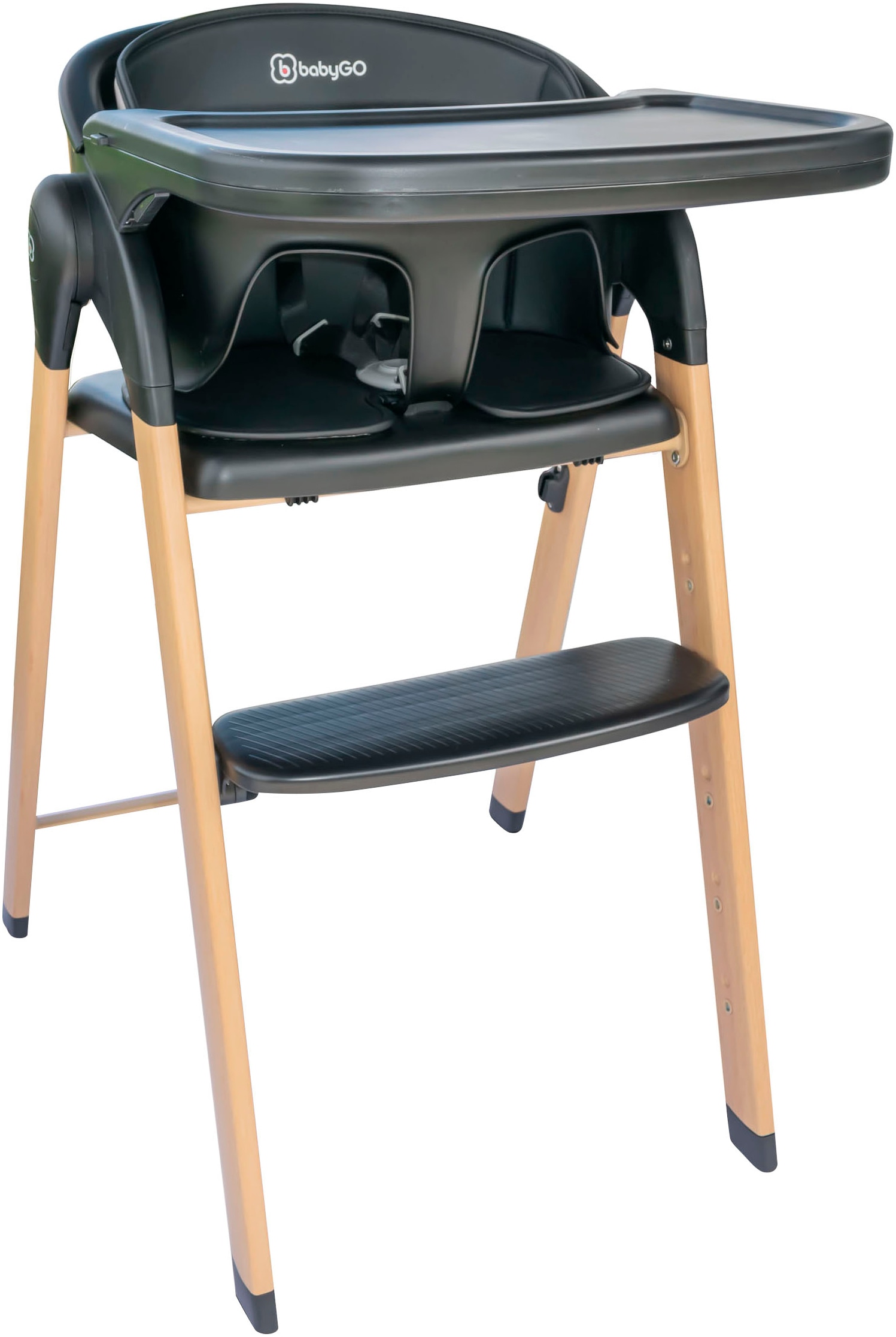 BabyGo Hochstuhl »Levels, black wood optic«, platzsparend zusammenklappbar