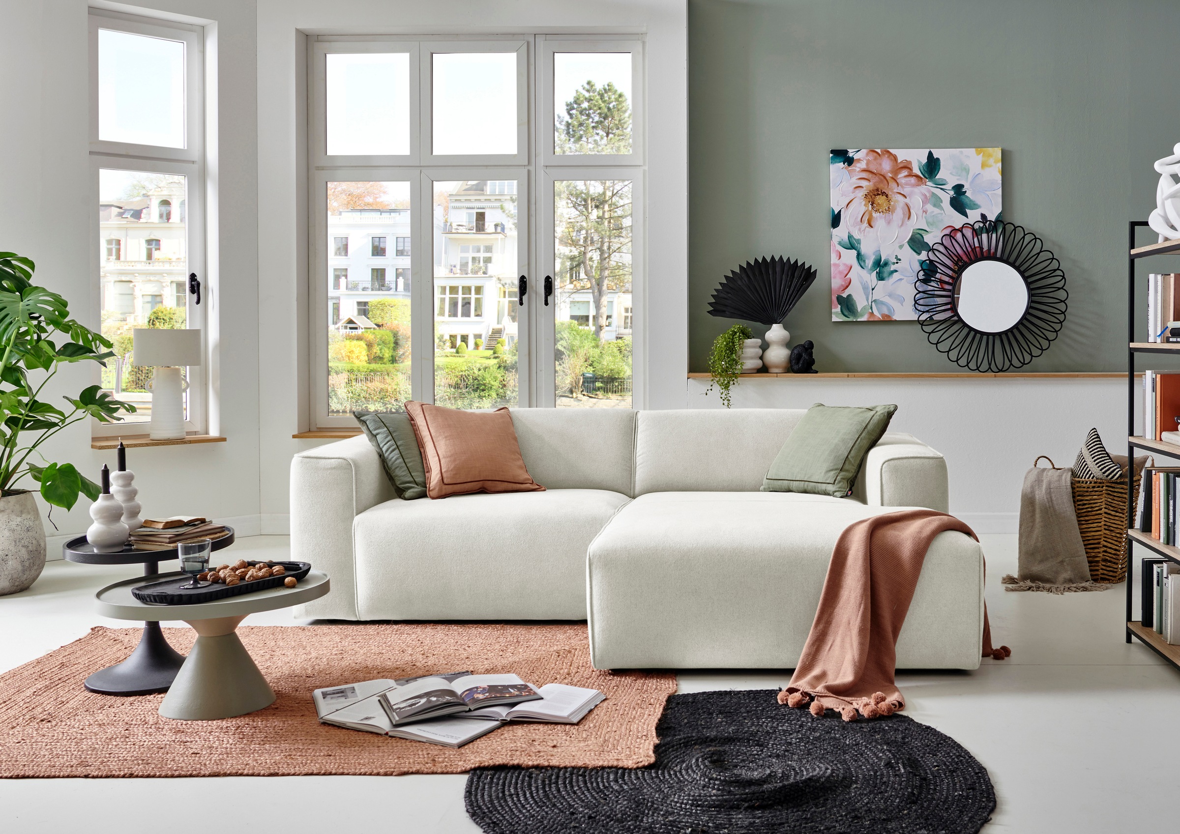 andas Ecksofa »Noord mit Kedernaht, Breite 234 cm«, Cord, Struktur, Webstoff, mit Wellenunterfederung, Massivholzrahmen