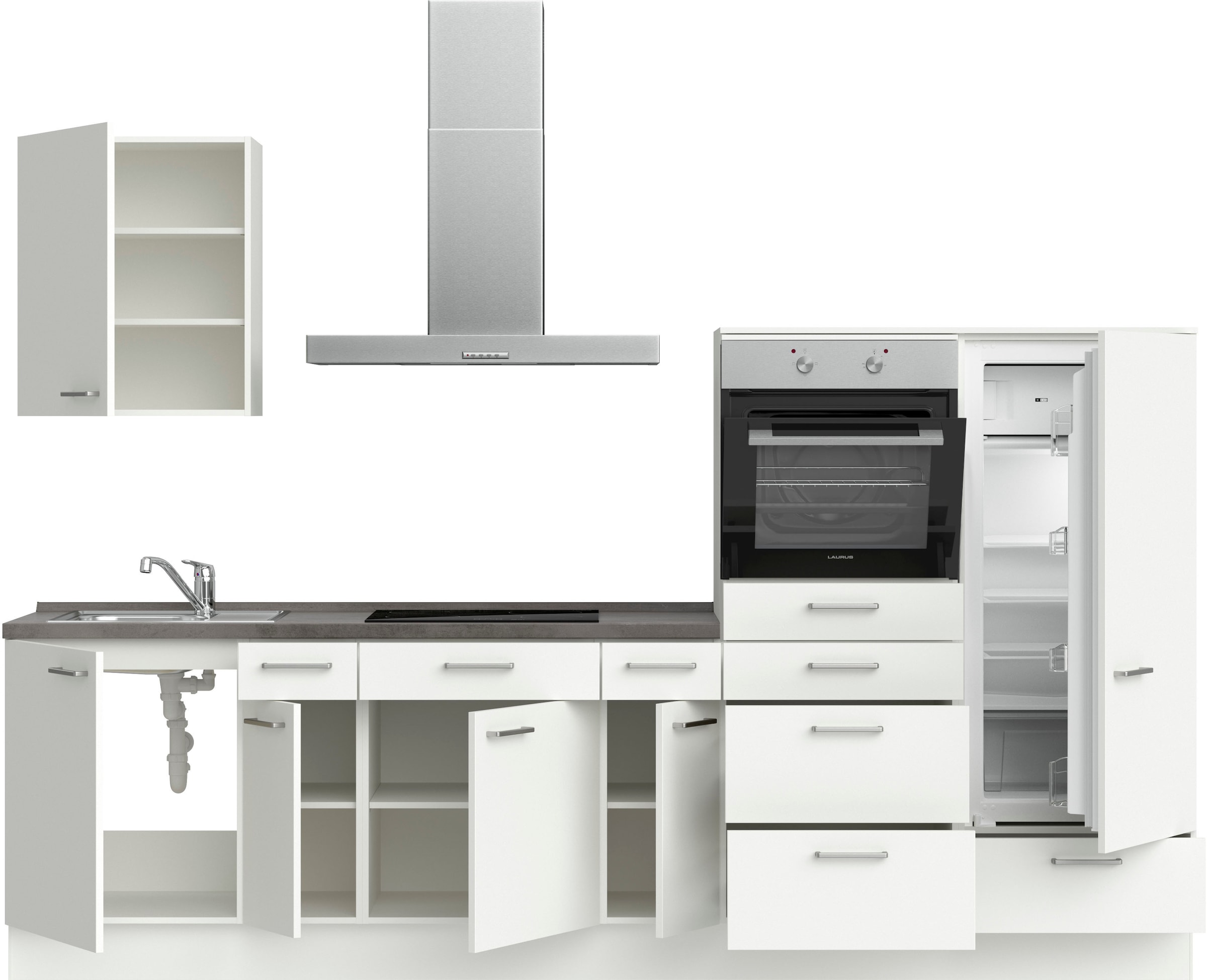 nobilia® Küchenzeile »"Touch I", NEU: individuell anpassbar mit gratis Profi-Beratung« vormontiert, Breite 300 cm, Ausrichtung wählbar, wahlw. mit E-Geräten