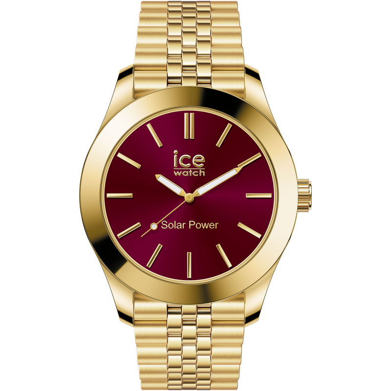 ICE-WATCH Solaruhr »ICE steel - Small - SOLAR 3H« Armbanduhr, Damenuhr, Edelstahlarmband, bis 10 bar wasserdicht gelbgoldfaren-dunkelrot Zeitlos...