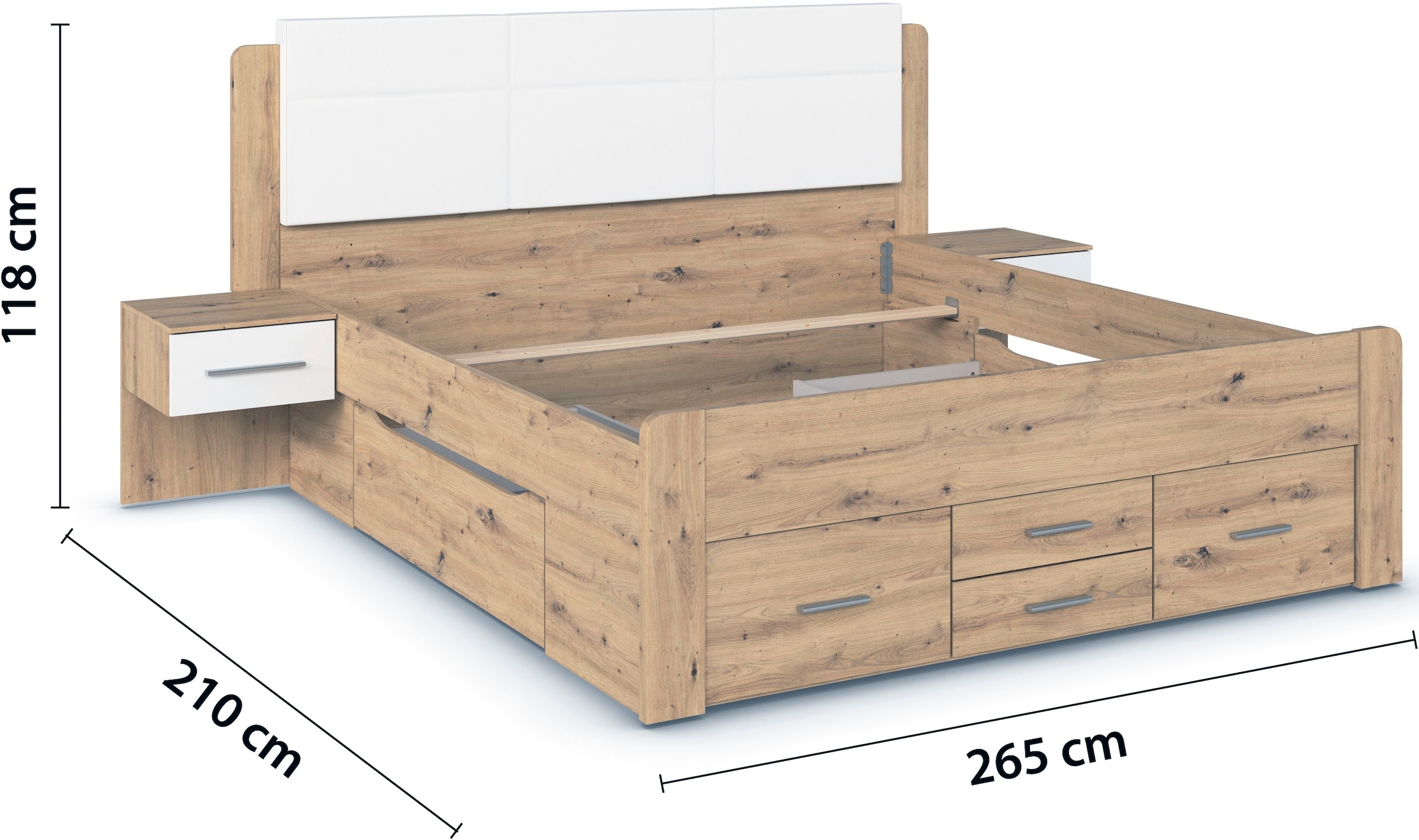 rauch Bettanlage »Doppelbett Komfortbett Funktionsbett WEINGARTEN« Set, Liegefläche 180x200, B/H/T/: 265/118/210 cm, 3 tlg. tlg. 6 Bettschubladen mit viel Stauraum, 2 Hängenachttische MADE IN GERMANY