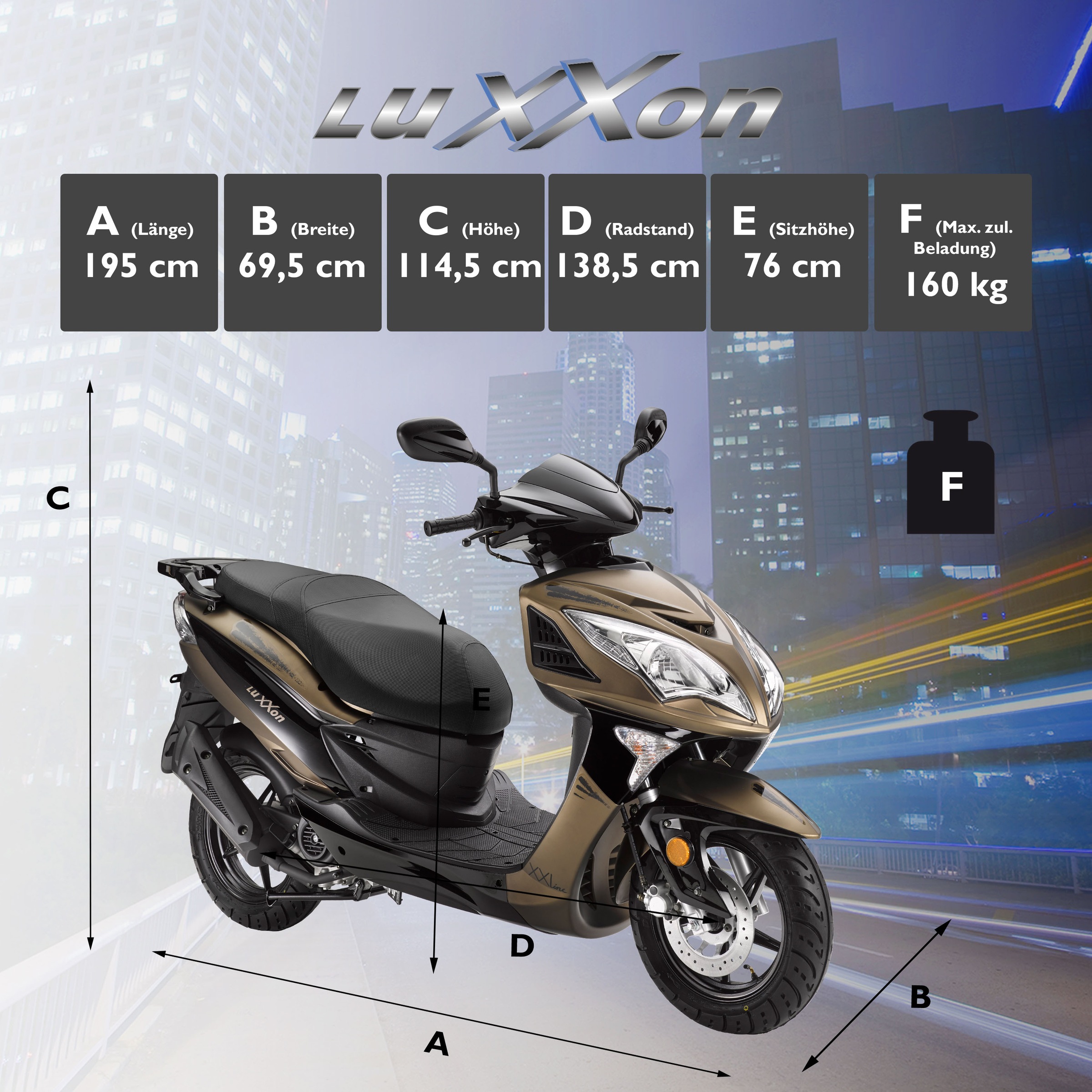 Luxxon Motorroller »XXLine«, 49,46 cm³, 45 km/h, Euro 5, 3 PS