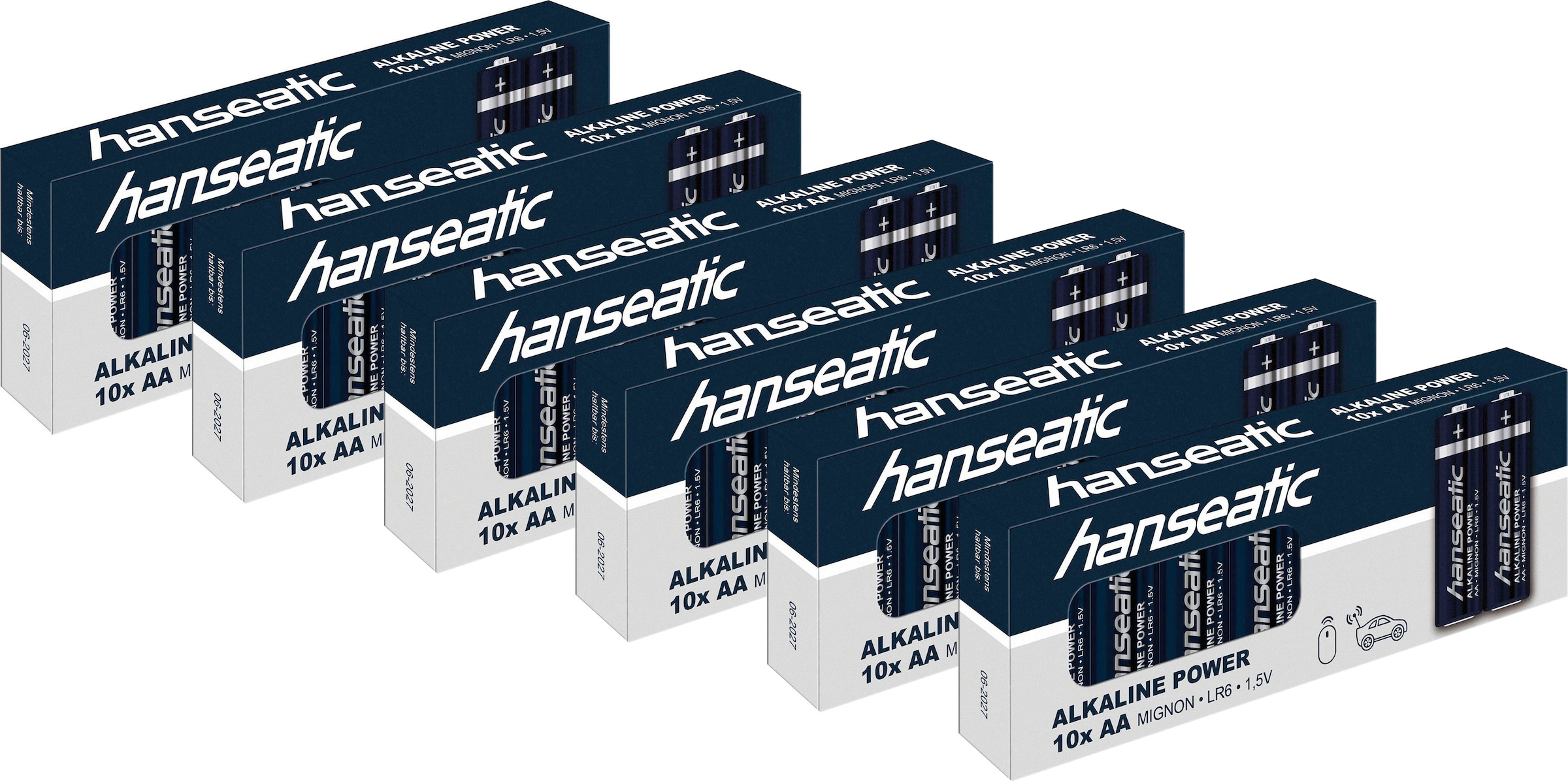 Hanseatic Batterie »60 Stück Alkaline Power, AA«, LR06, (Packung, 60 St.), bis zu 5 Jahren Lagerfähigkeit