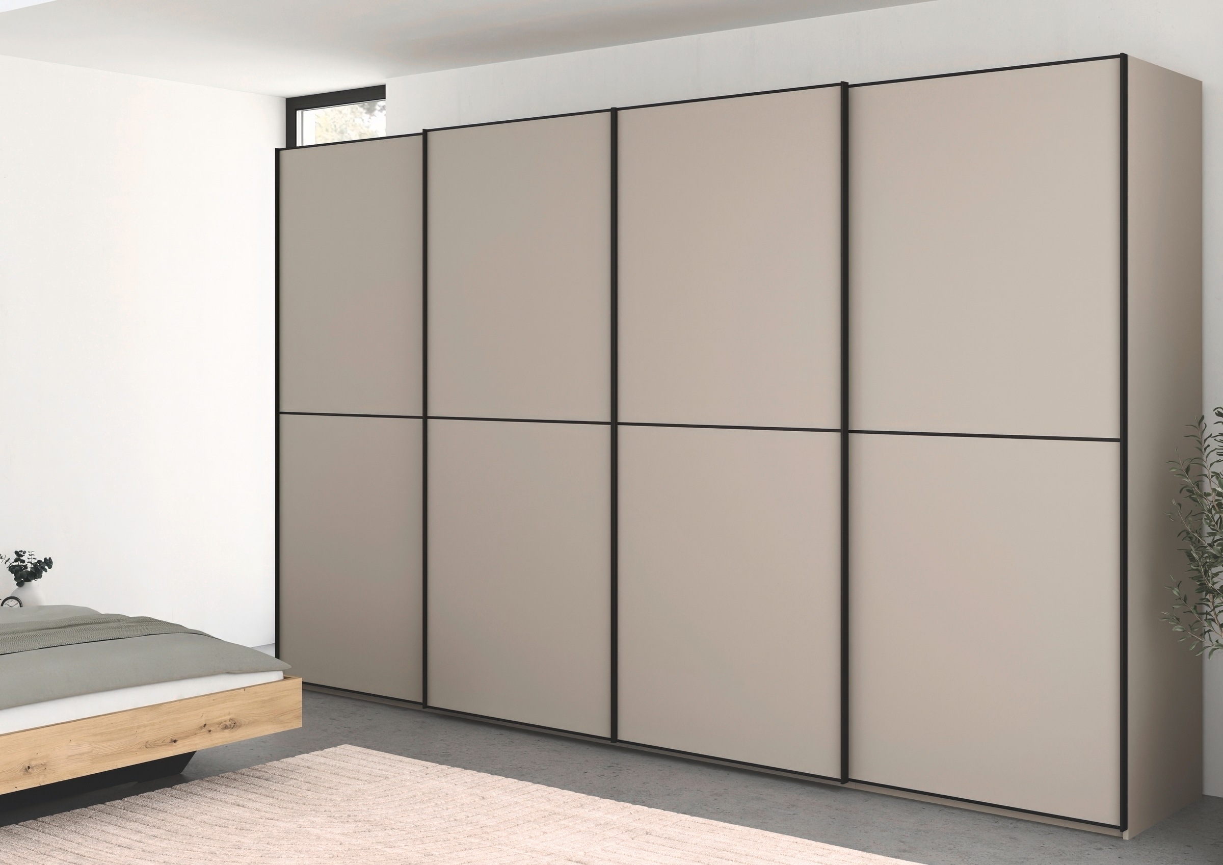 rauch Schwebetürenschrank »Kleiderschrank Schrank Garderobe Schlafzimmerschrank SCALE-DUO«, edle zweigeteilte Türen und 3 Zierleisten MADE IN GERMANY