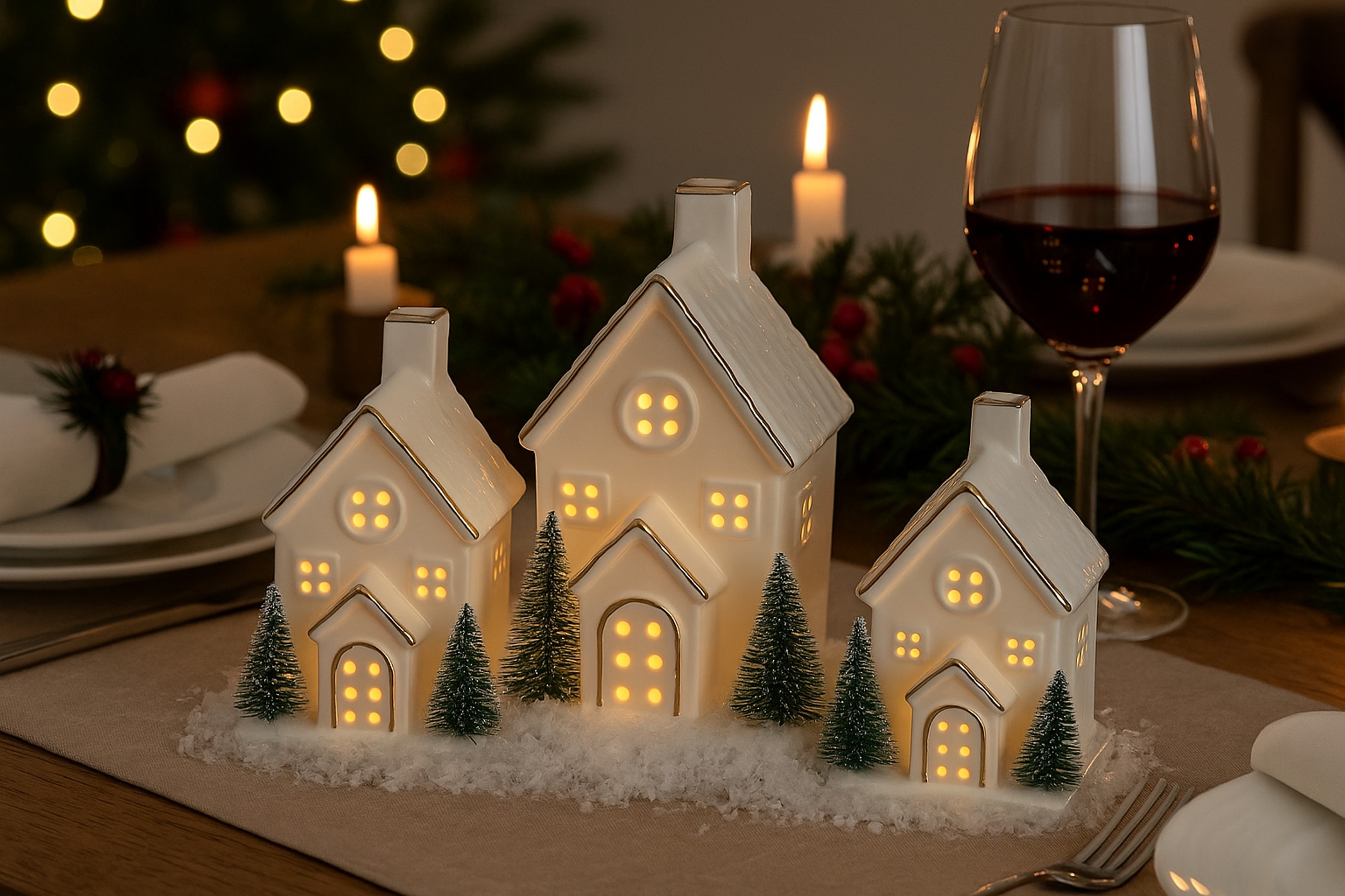 I.GE.A. LED-Dekofigur »LED-Haus« Dekoobjekt LED batteriebetrieben Weiß Gold Weihnachtsdeko