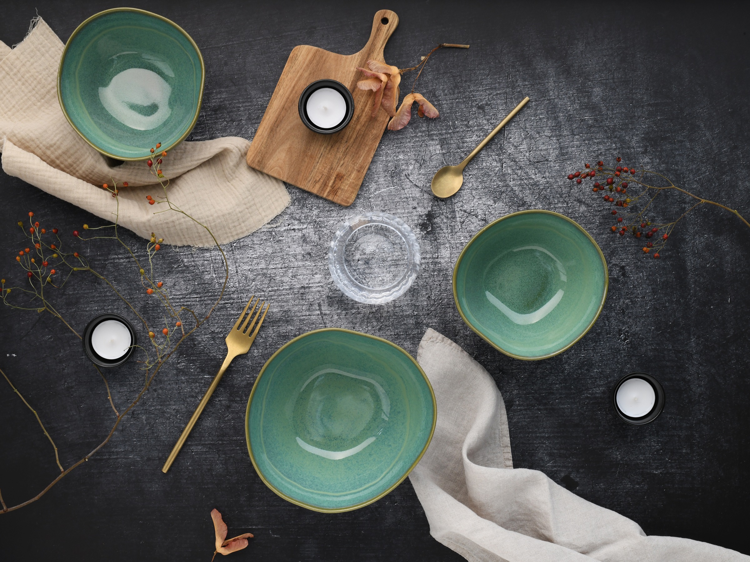 CreaTable Schale »Basalt Bio, Bowl Set 4-tlg«, 4 tlg., aus Steinzeug, Organische Form, Jedes Teil ein Unikat