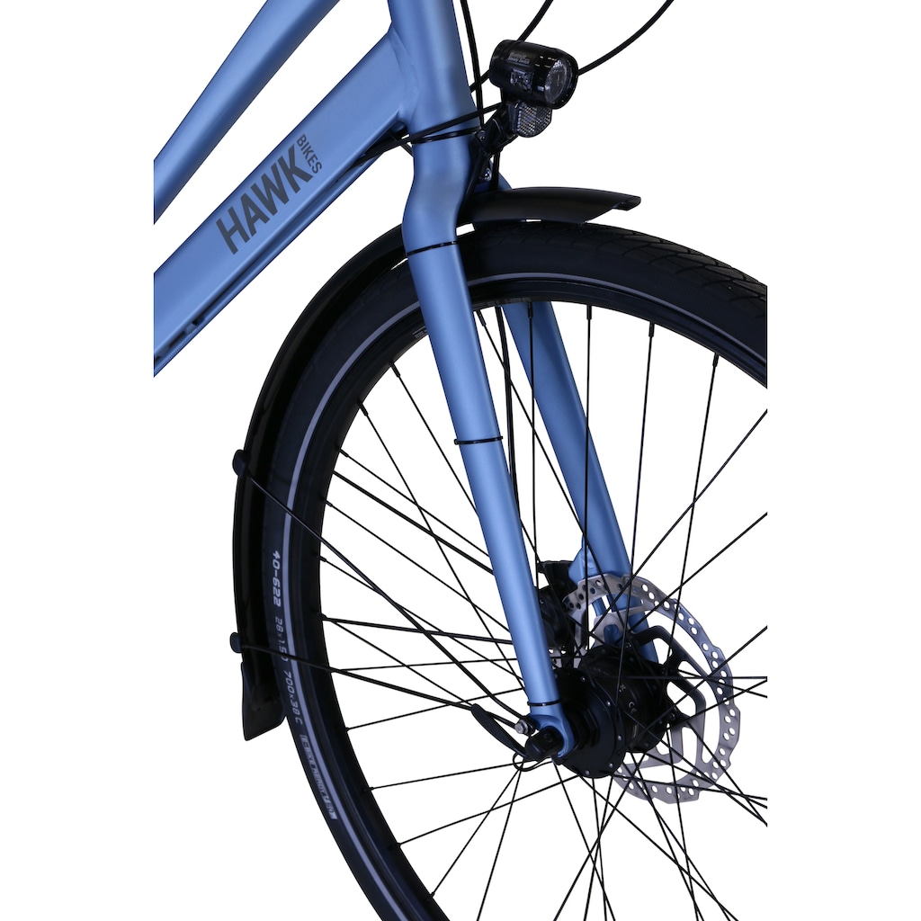 HAWK Bikes Trekkingrad »HAWK Trekking Lady Super Deluxe Skye blue«, 8 Gang, Shimano, Nexus Schaltwerk