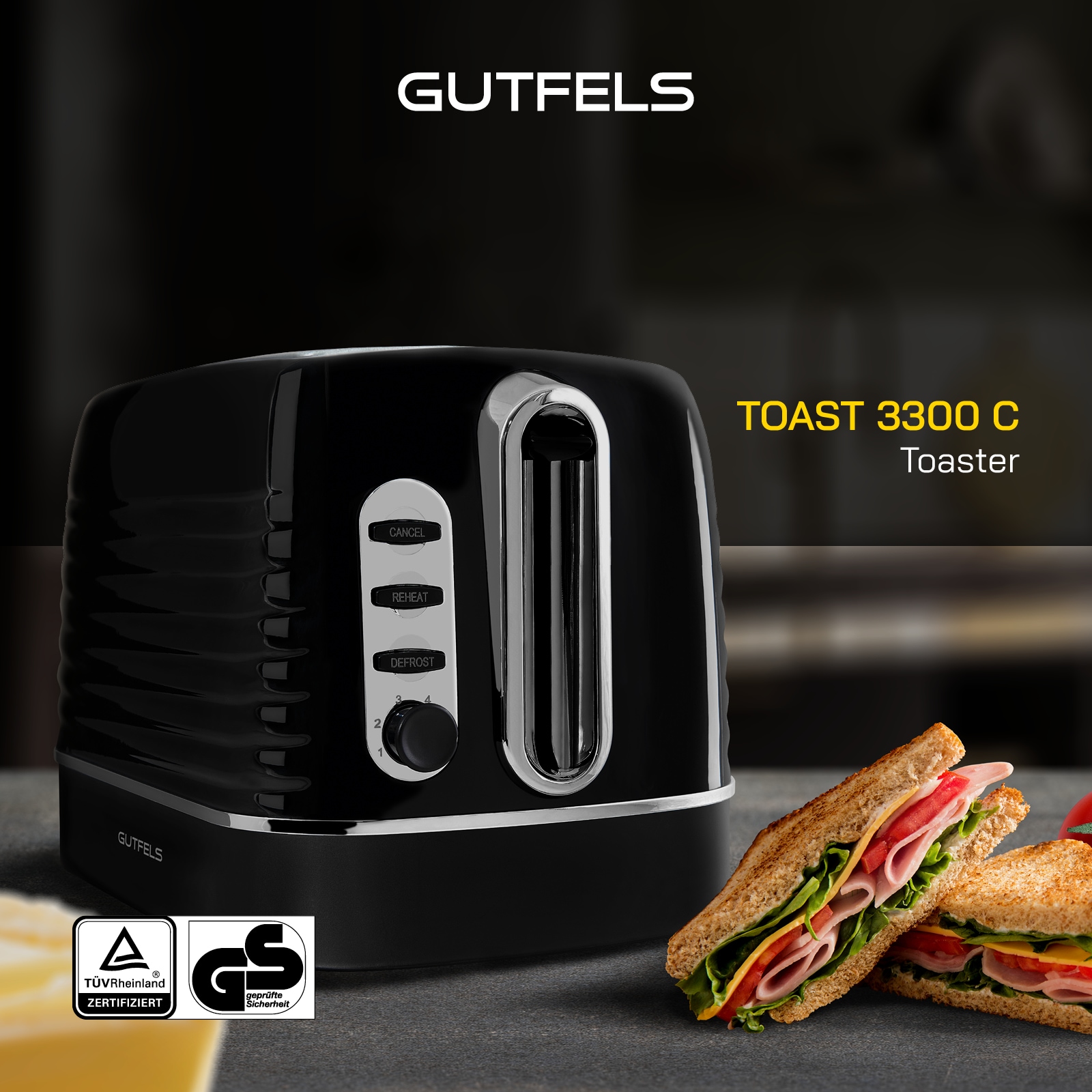 Gutfels Toaster »TOAST 3300 C« 2 kurze Schlitze 1050 W 2-Scheiben-Toaster,1050 Watt