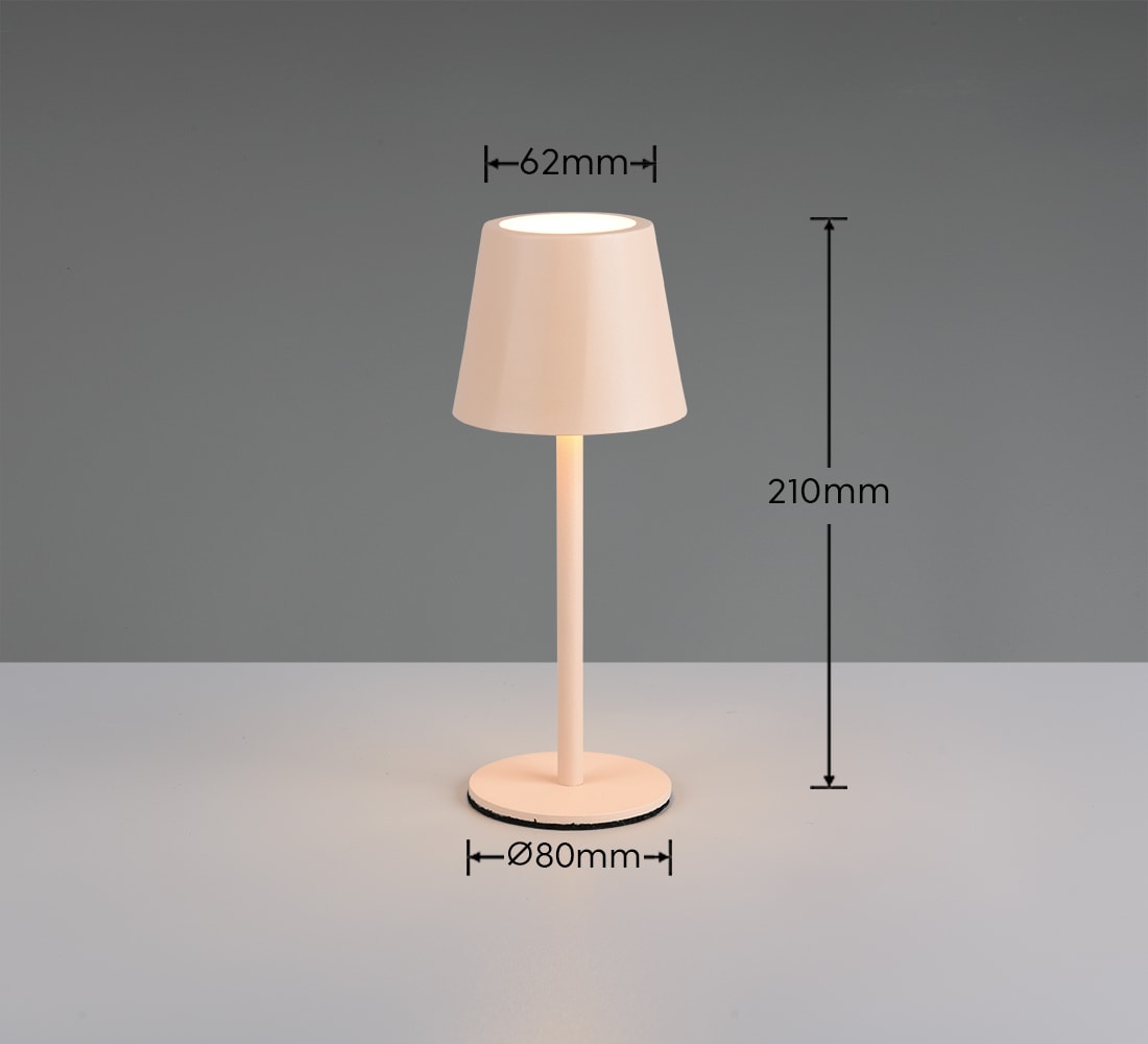 REALITY Leuchten LED Tischleuchte »DIAZ, Outdoor Akku Tischlampe Höhe 21 cm Ø 8,5 cm, IP44, Touchdimmer«, 1 flammig, Leuchtmittel LED-Board | LED fest integriert, CCT Lichtfarbe einstellbar 2700-6500K, 160 Lumen, 1,6W, USB Anschluss