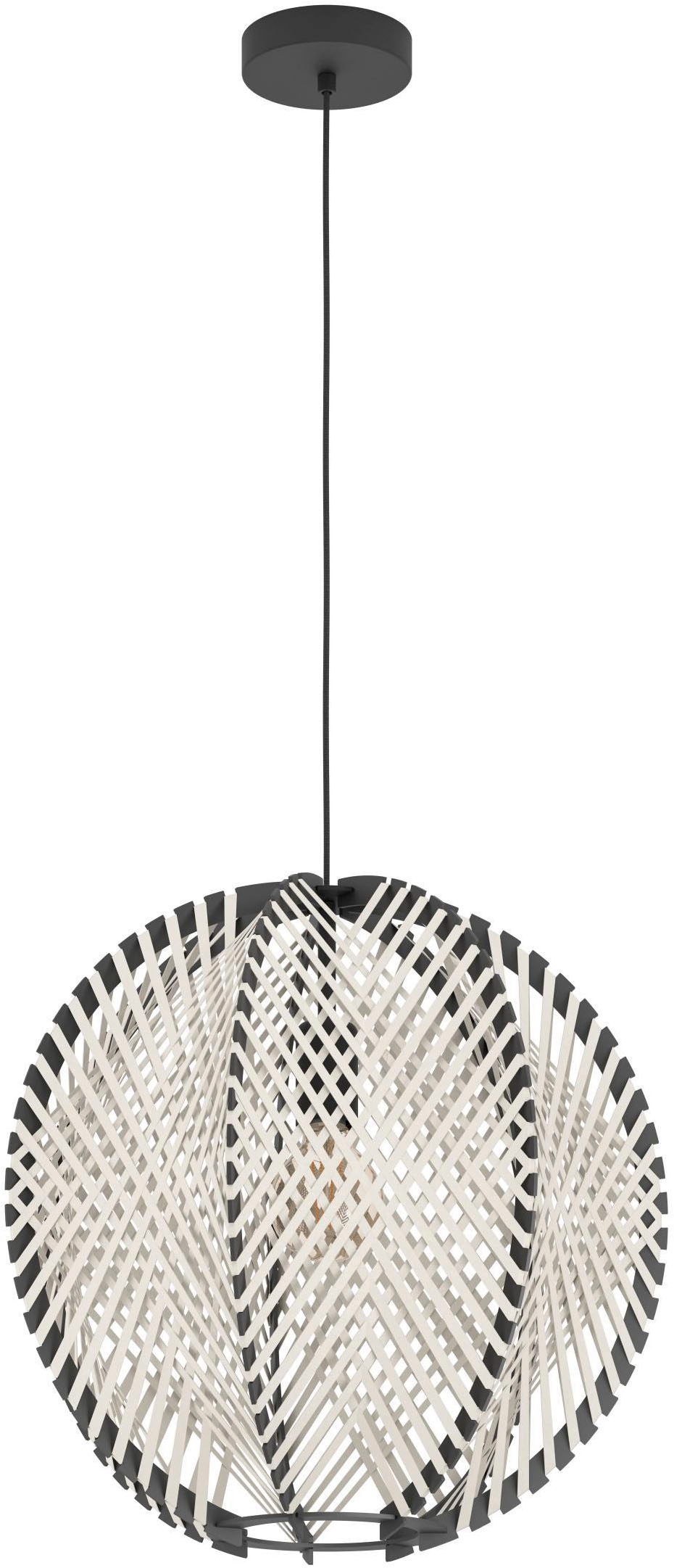EGLO Hängeleuchte »Waverton Hängelampe, Esszimmerlampe, Metall, Holz, Textil in Weiß, E27« E27 1 Stk. Hängeleuchte - H110 x Ø48 cm - schwarz - 1X40W exkl.