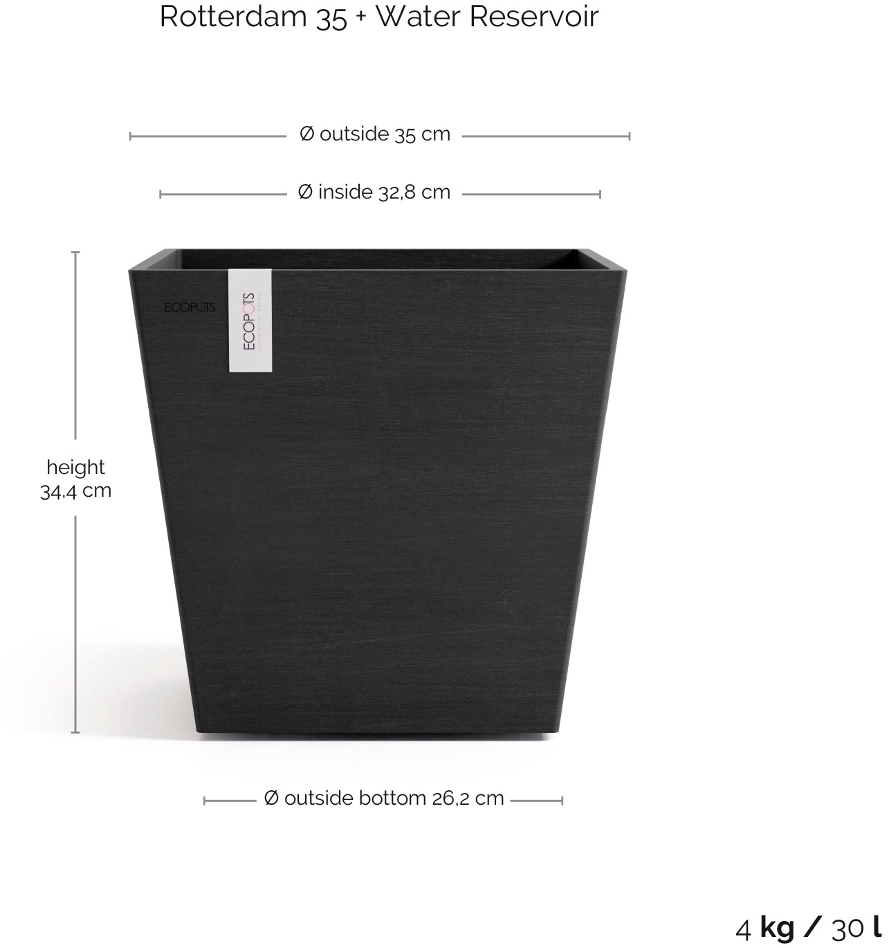 ECOPOTS Blumentopf »Rotterdam 35 + Wassersystem Dunkelgrau« für innen und außen: frostsicher, bruchsicher und lichtbeständig