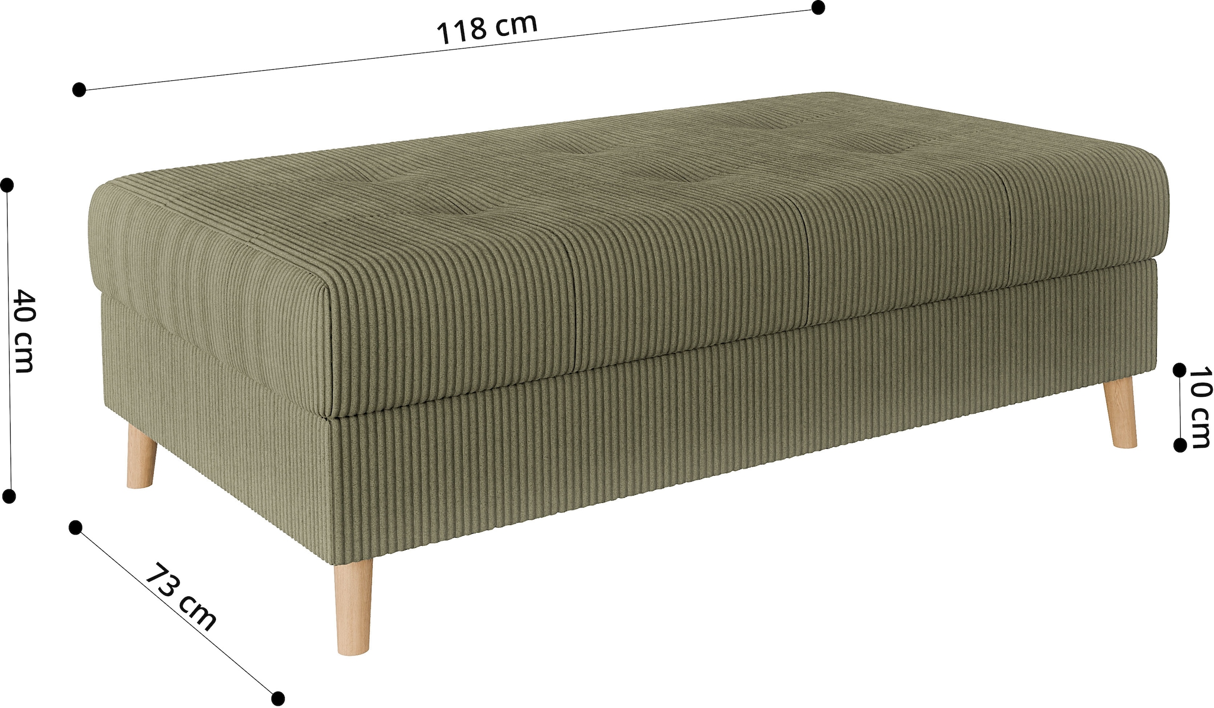 Home affaire Polsterhocker »CHARRE XXL, Steppung im Sitzbereich, Maße: B/T/H: 118/73/40 cm«, passend zur Serie CHARRE, auch in Cord und Bouclé