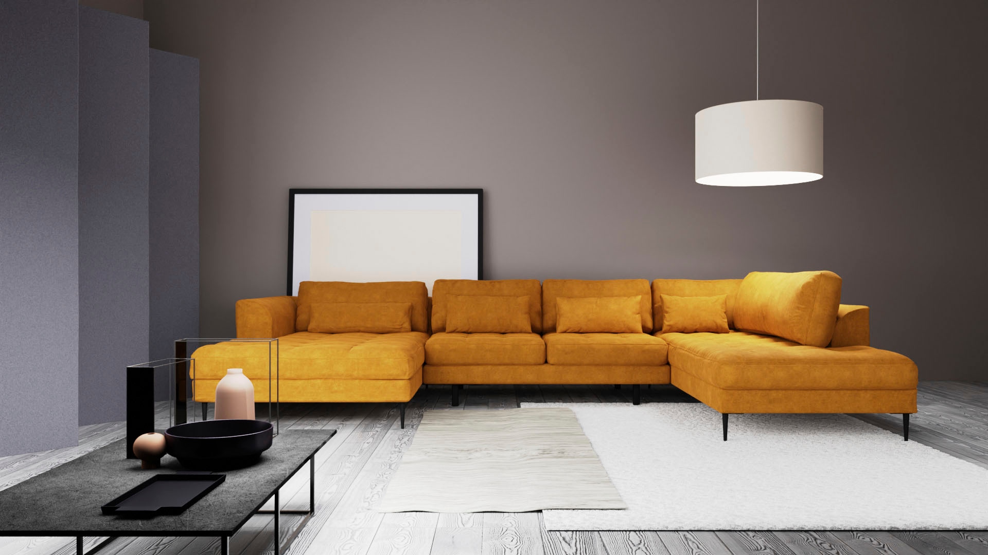 TRENDMANUFAKTUR Wohnlandschaft »Luzi, gemütliches Sofa, extra viel Platz, viele Kissen, OTTOs Choice«, Designsofa mit tollem Sitzkomfort, Metallfüße schwarz, Breite 361 cm