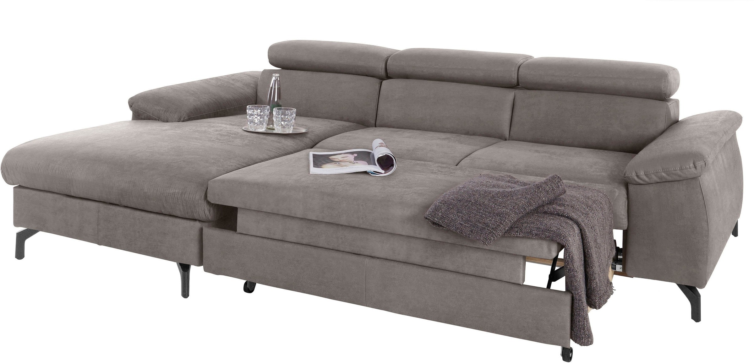 COTTA Polstergarnitur »Komaris L-Form«, (Set), Set bestehend aus: Ecksofa mit Kopfteilverstellung & Hocker