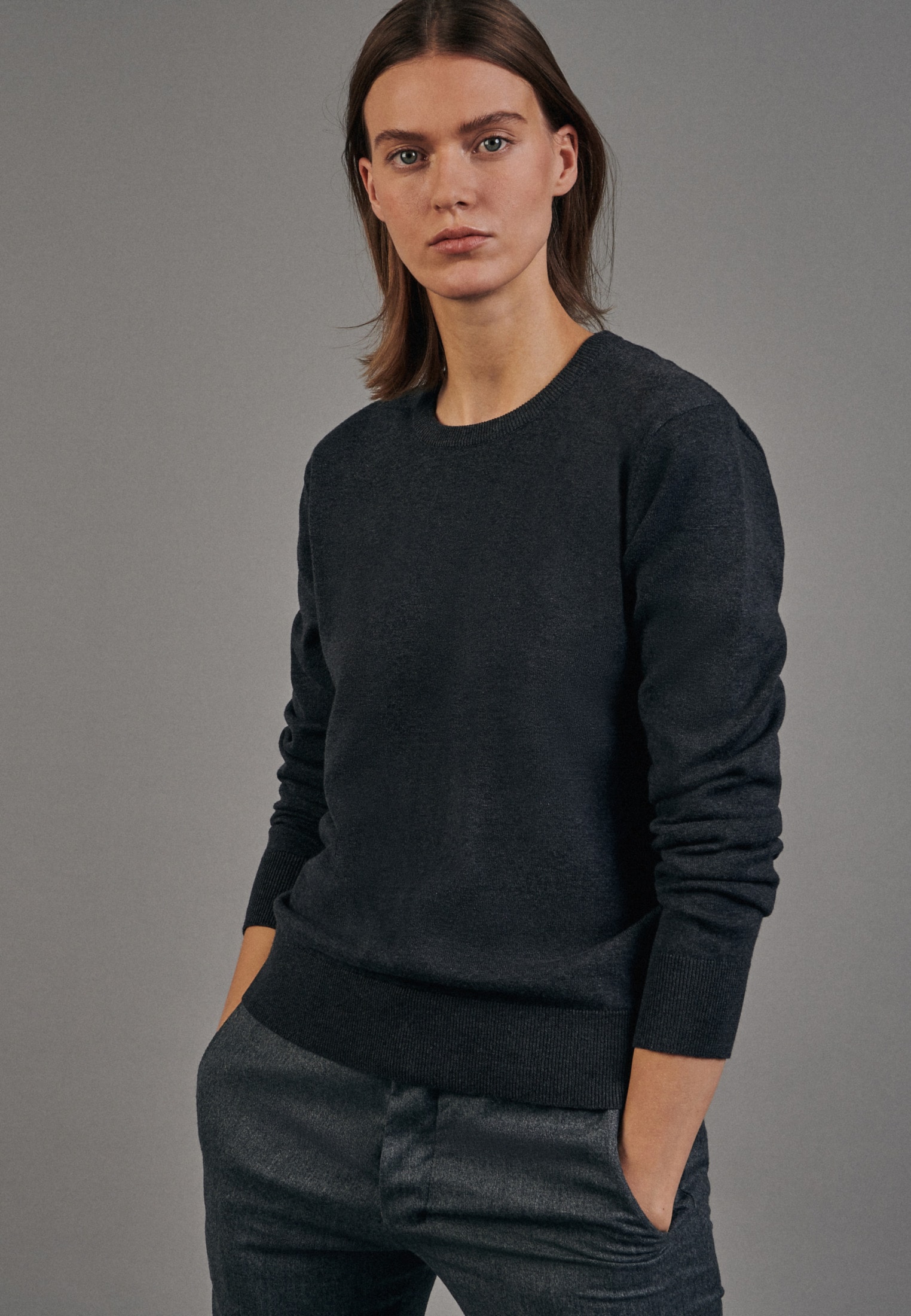 seidensticker Strickpullover »Schwarze Rose«, Langarm Rundhals Uni