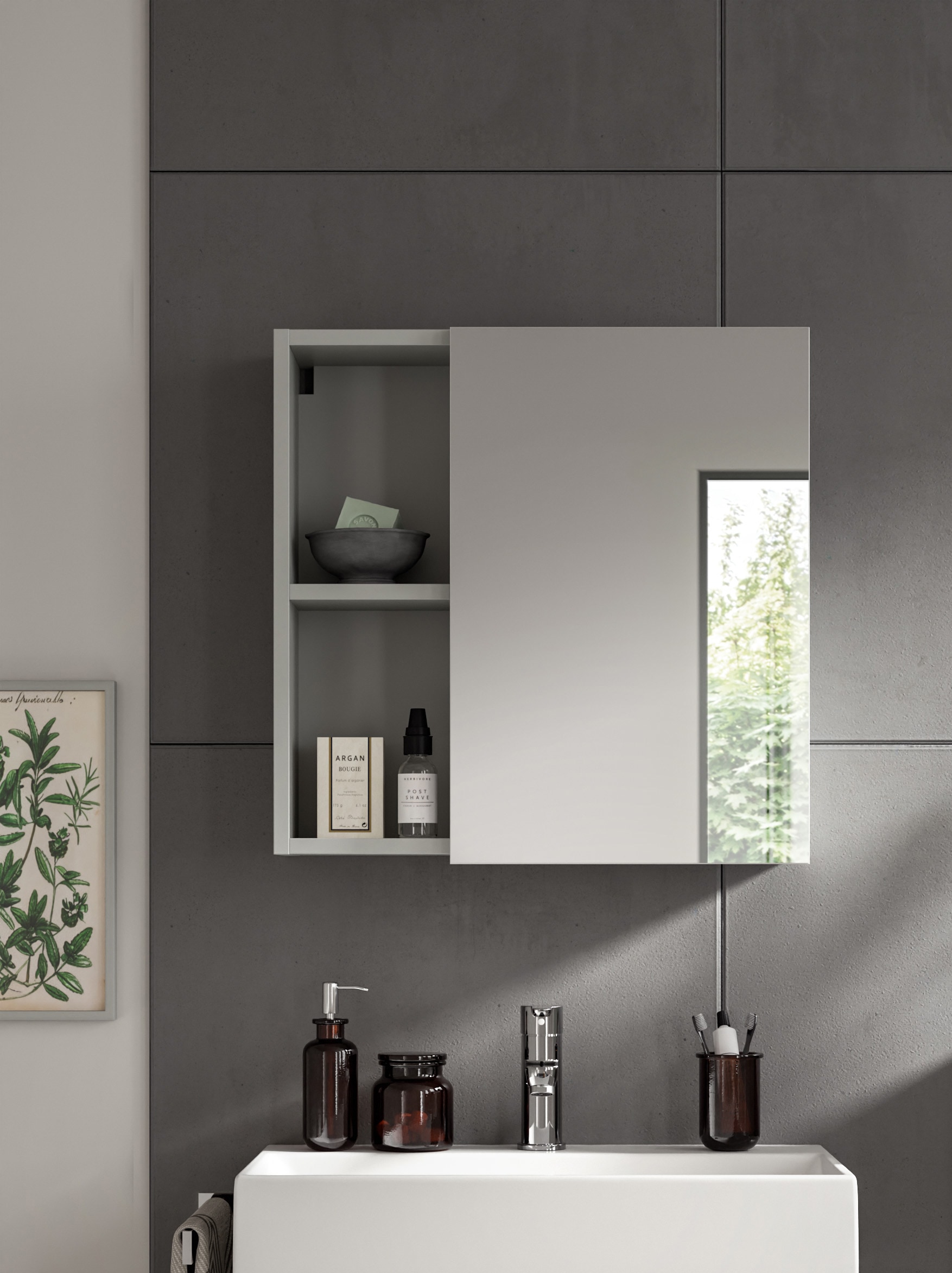 welltime Spiegelschrank »Calcio, Breite 55 cm, 1 Spiegeltür, 3 Einlegeböden, 5 Fächer«, Badschrank, Bad-Möbel, Badezimmer