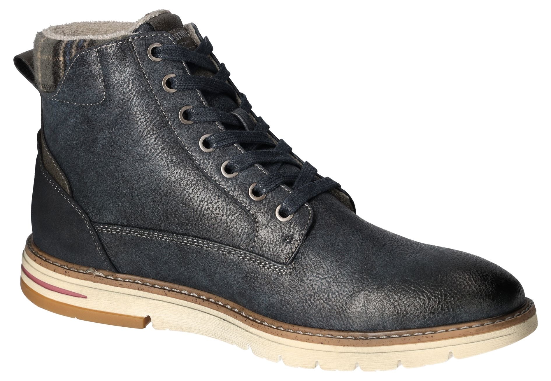 Mustang Shoes Winterboots, Schnürboots, Casual-Stiefelette mit kariertem Einsatz am Schaftrand