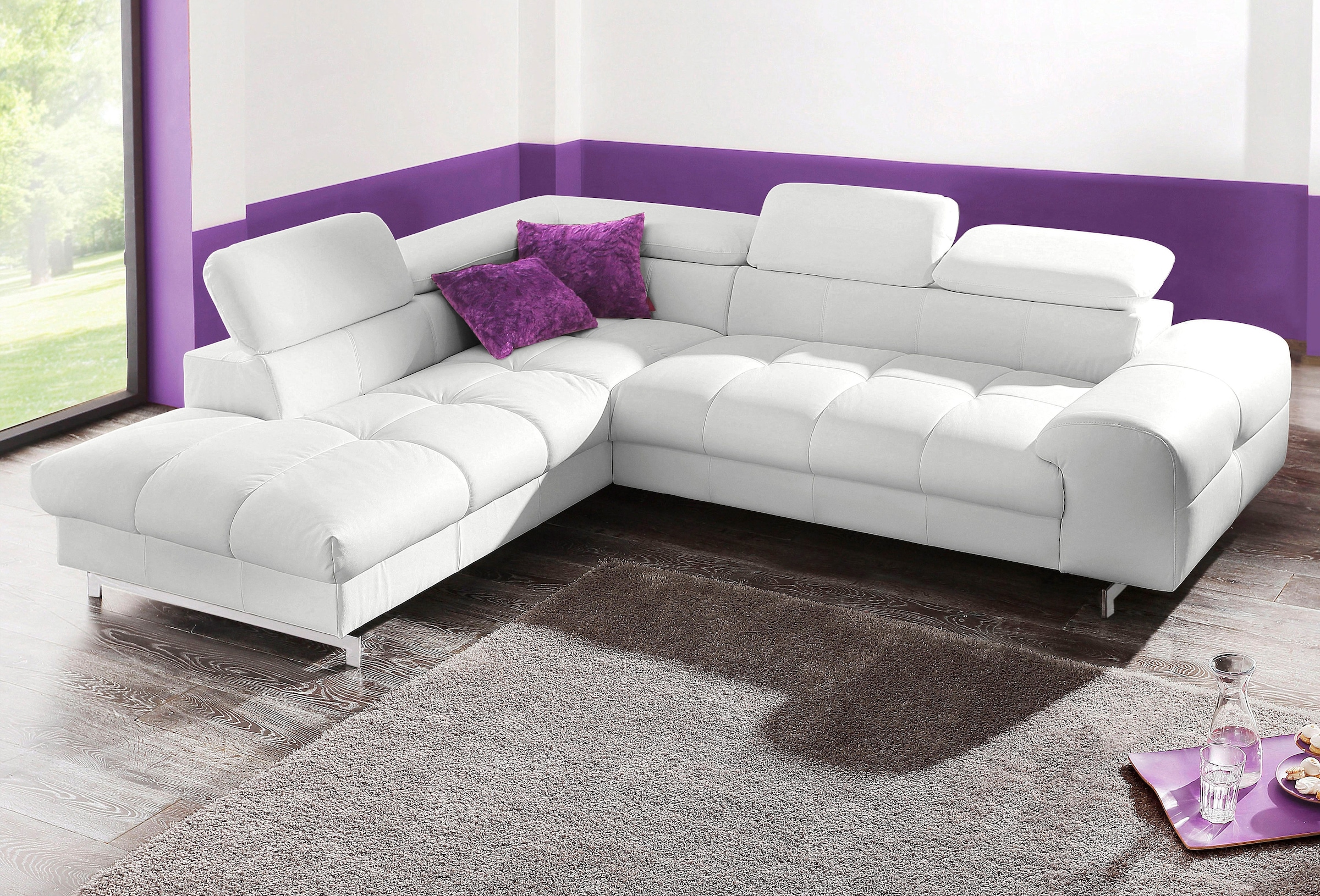 COTTA Ecksofa »Chef L-Form«, mit Kopfteilverstellung, edle Metallkufen, wahlweise mit Bettfunktion