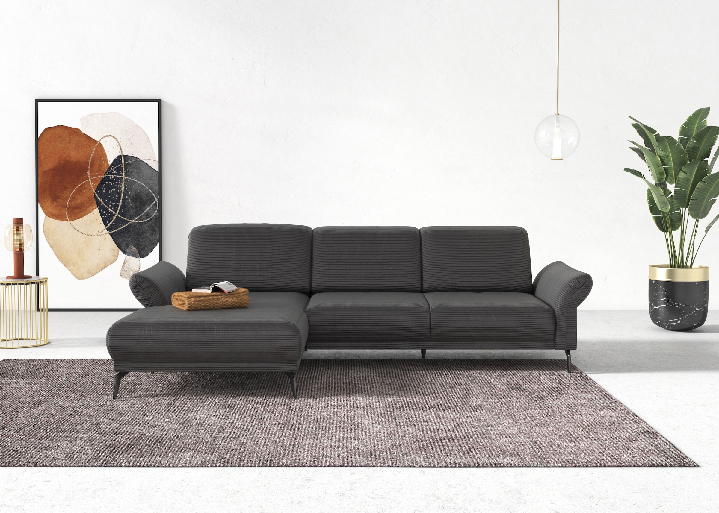 INOSIGN Ecksofa »Coco L-Form«, Sitztiefen-, Arm- und Kopfteilverstellung, Cord-Bezug, Fußhöhe 15 cm