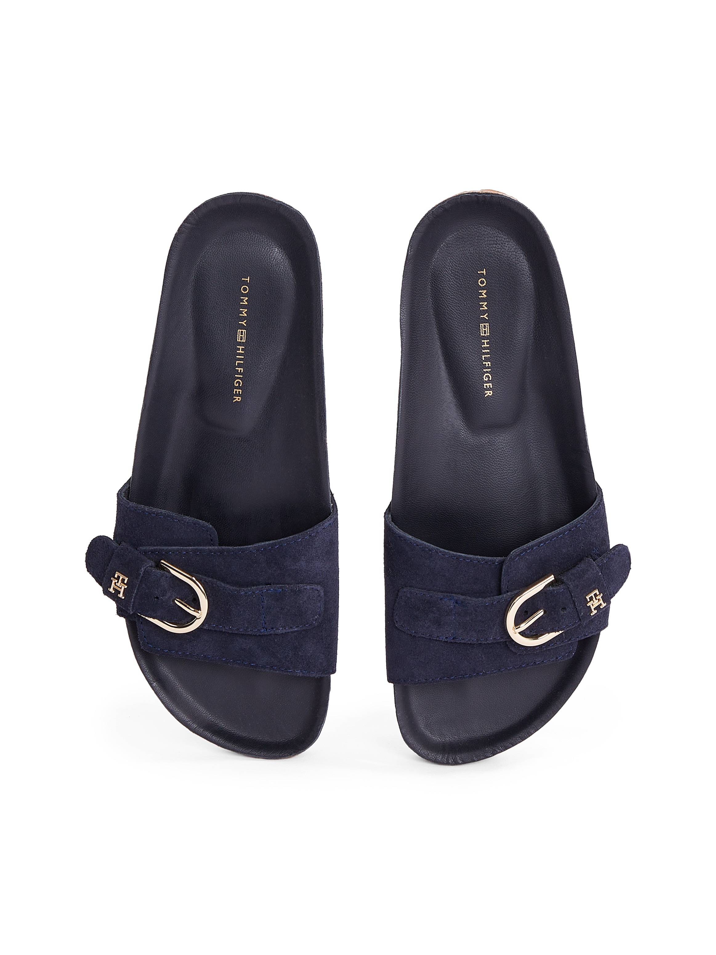 Tommy Hilfiger Pantolette »SOFT SUEDE ADJUSTABLE MULE«, Keilabsatz, Sommermode, Schlupfschuh, Flats mit TH-Logo