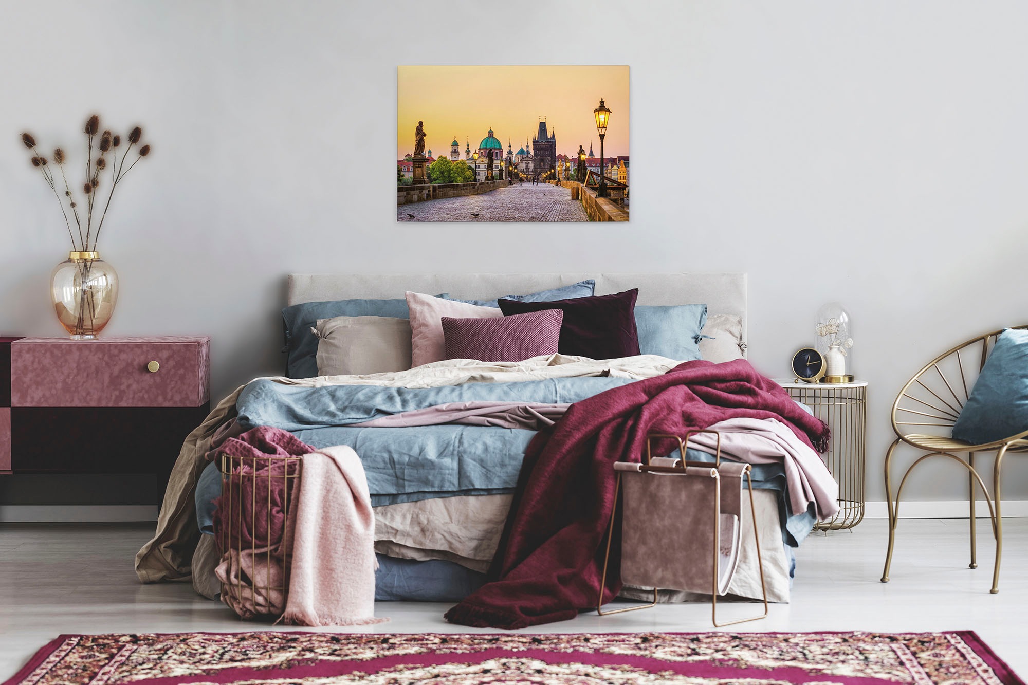 A.S. Création Leinwandbild »Charles Bridge«, Kunst-Gemälde-Kinder, (1 St.), Brücke Großstadt Keilrahmen Bild Prag Leinwand-Bild Wohnzimmer modern