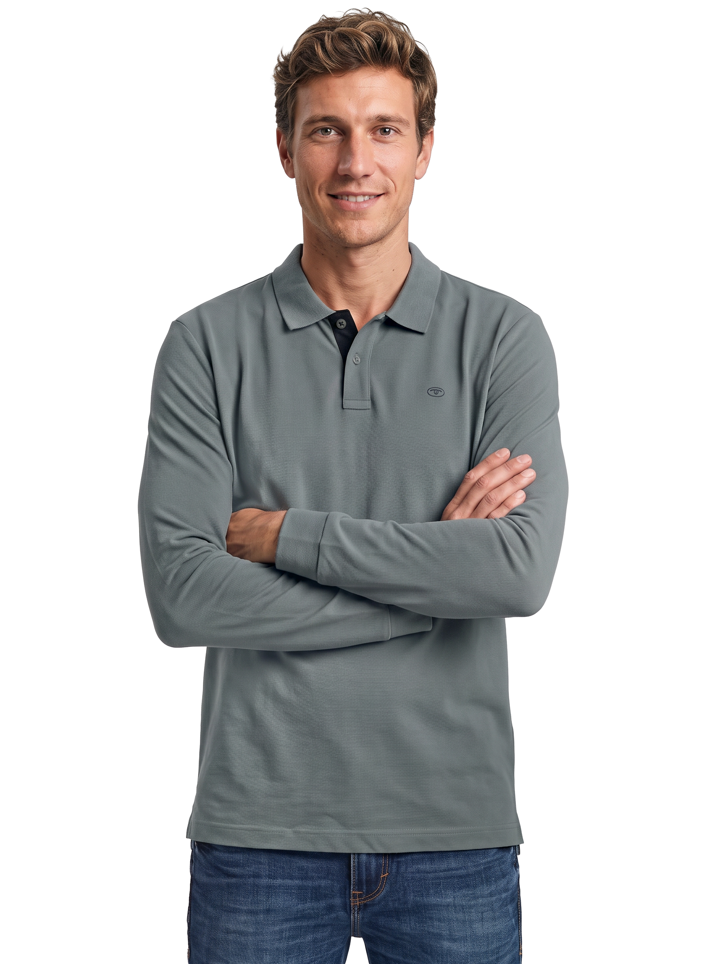 TOM TAILOR Langarm-Poloshirt mit Logo-Stickerei