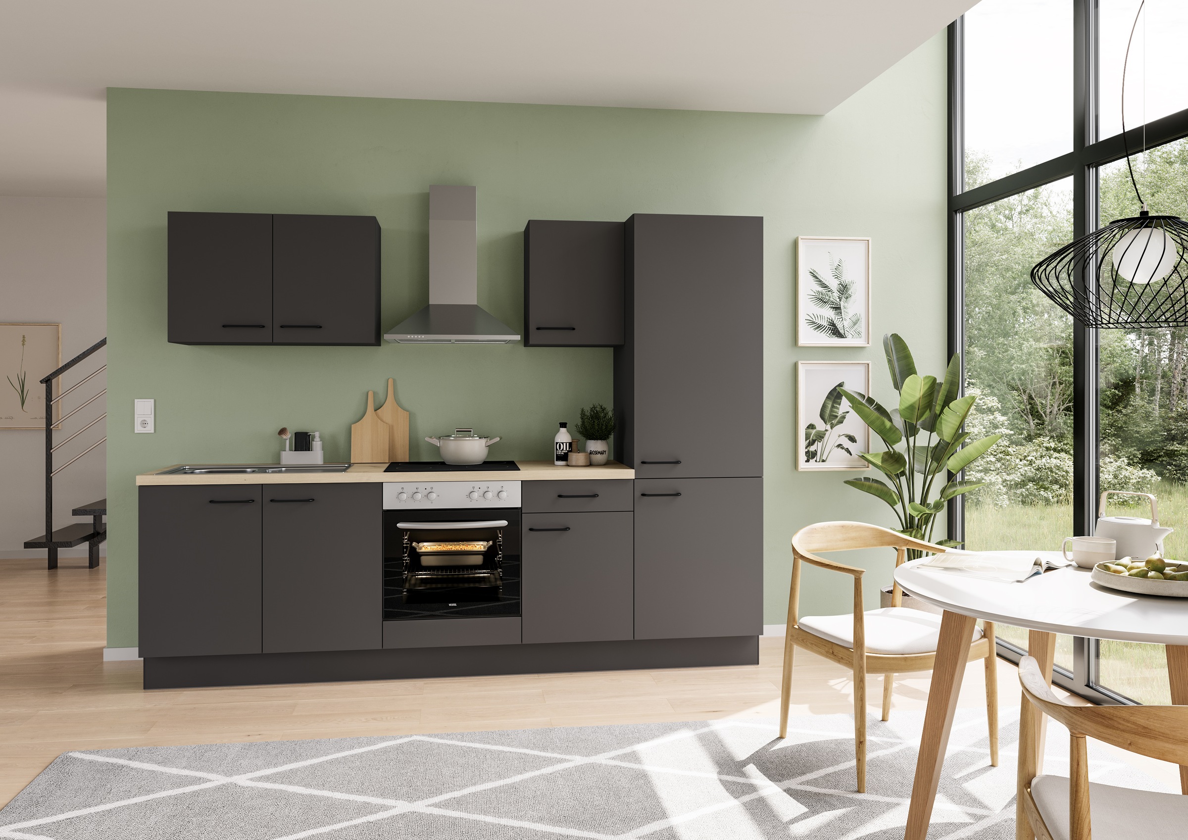 IMPULS KÜCHEN Küchenzeile »"Tirana", Ausrichtung wählbar, Schubkästen mit Soft-Close«, vormontiert, wahlweise mit E-Geräten, mit Vollauszug, Breite 270 cm