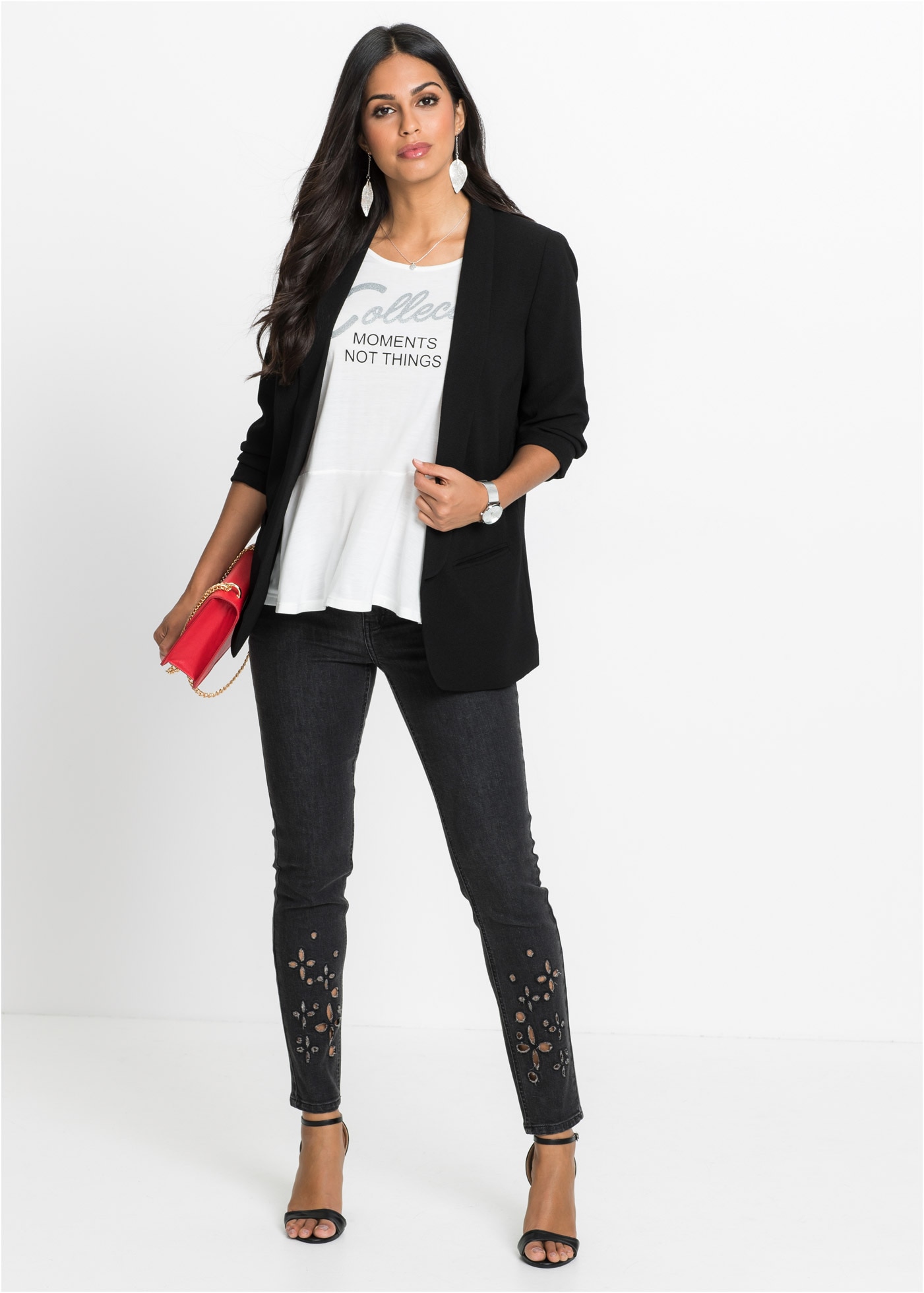 bonprix Longblazer festlicher Stil, taillierte Passform, aus Polyester und Elasthan