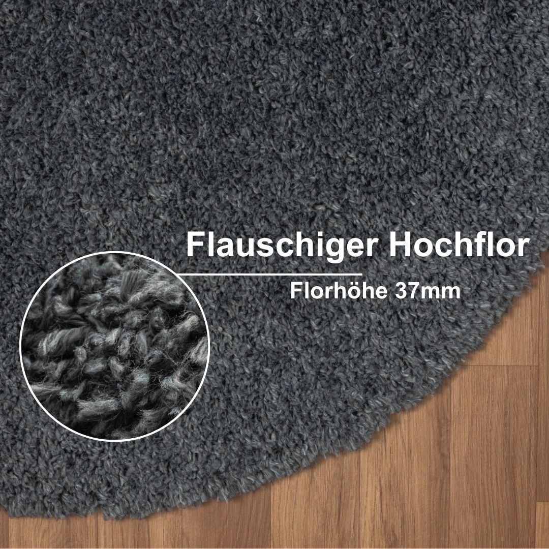 Myflair Möbel & Accessoires Hochflor-Teppich »My Shaggy«, rund, 37 mm Höhe, Shaggy, Uni Farben, leicht glänzend, Microfaser, extra flauschig