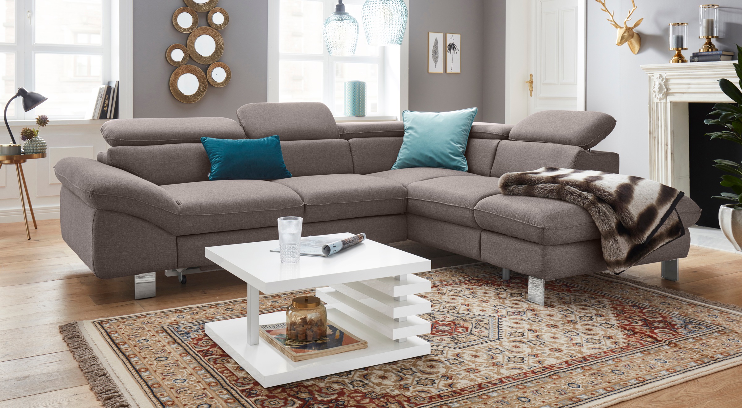 COTTA Polstergarnitur »Driver L-Form«, (Set, 2 tlg.), Set bestehend aus: Ecksofa mit Kopfteilverstellung & Hocker