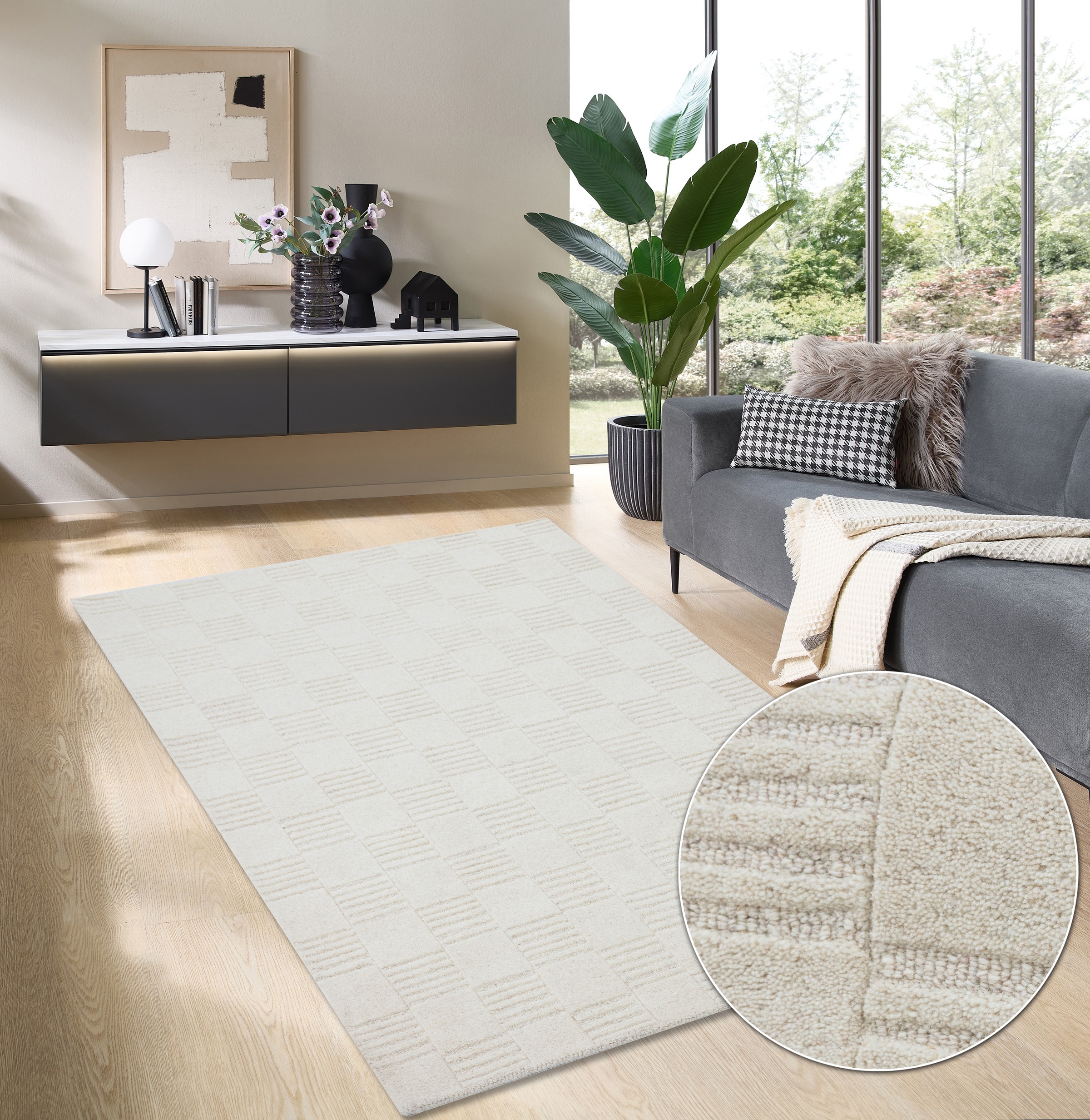 my home Wollteppich »Motala«, rechteckig, 14 mm Höhe, Hoch-Tief-Effekt, Kur günstig online kaufen