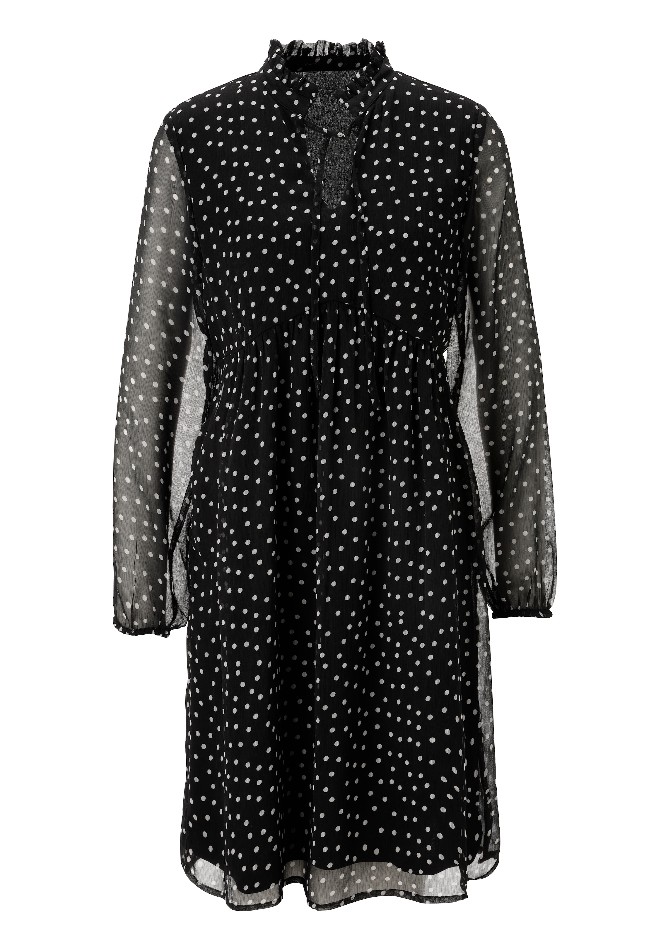 Aniston SELECTED Chiffonkleid, Mit kleinen Rüschen am Stehkragen und Bindebänder - NEUE KOLLEKTION