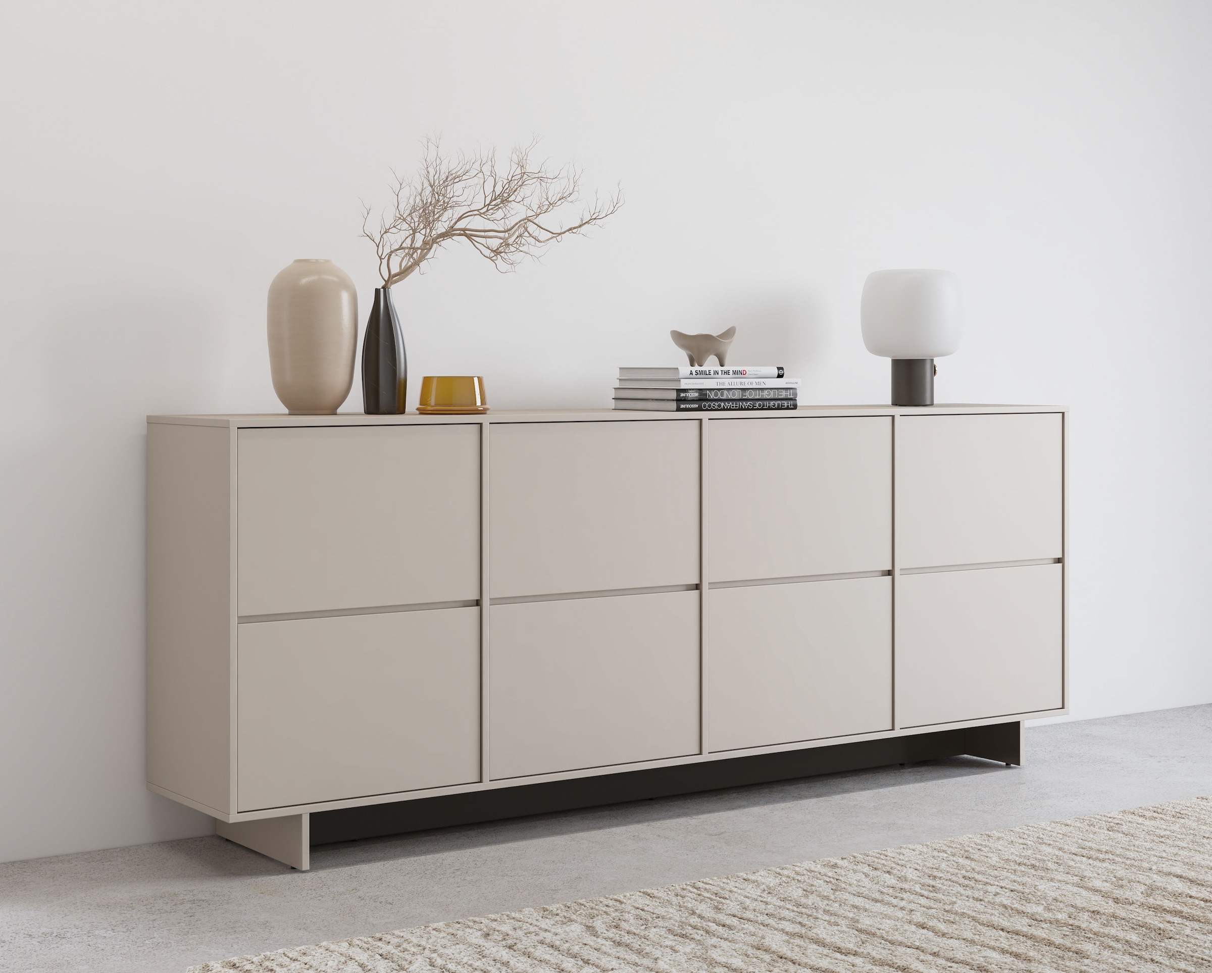 OTTO home Sideboard »Tatami, Stilvolle, moderne grifflose Kommode 4 Türen, Breite 220cm« Anrichte mit viel Stauraum, Böden verstellbar, push-to-open-Funktion