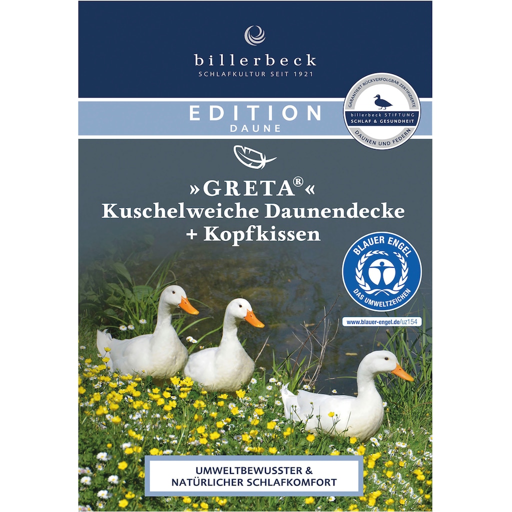 billerbeck Daunenbettdecke »E14 Greta, Bettdecke in 135x200 cm, 155x220 cm, Sommer, Winter«, warm, Füllung 90% Entendaune, 10% Entenfeder, Bezug 100% Baumwolle, (1 St.)