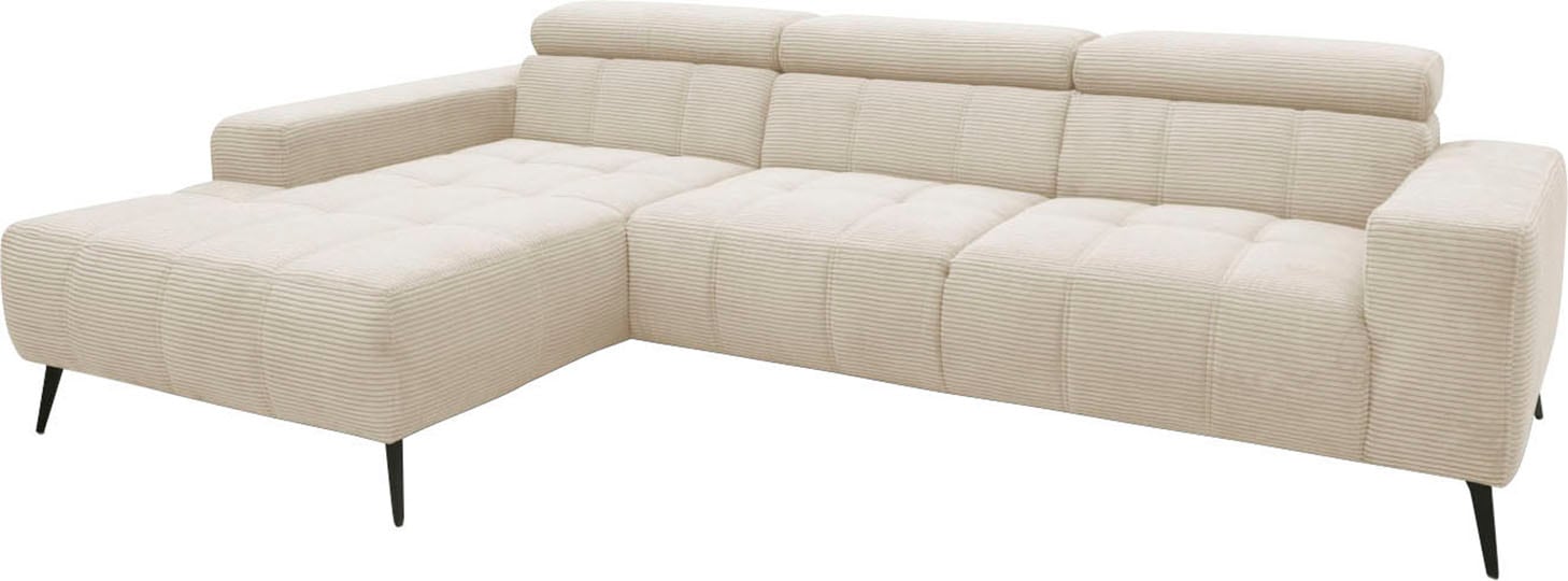DOMO collection Ecksofa »Trento L-Form, mit Kufenfuß oder Einzelfuß«, wahlweise mit Kopfteilverstellung, Recamiere links/rechts bestellbar
