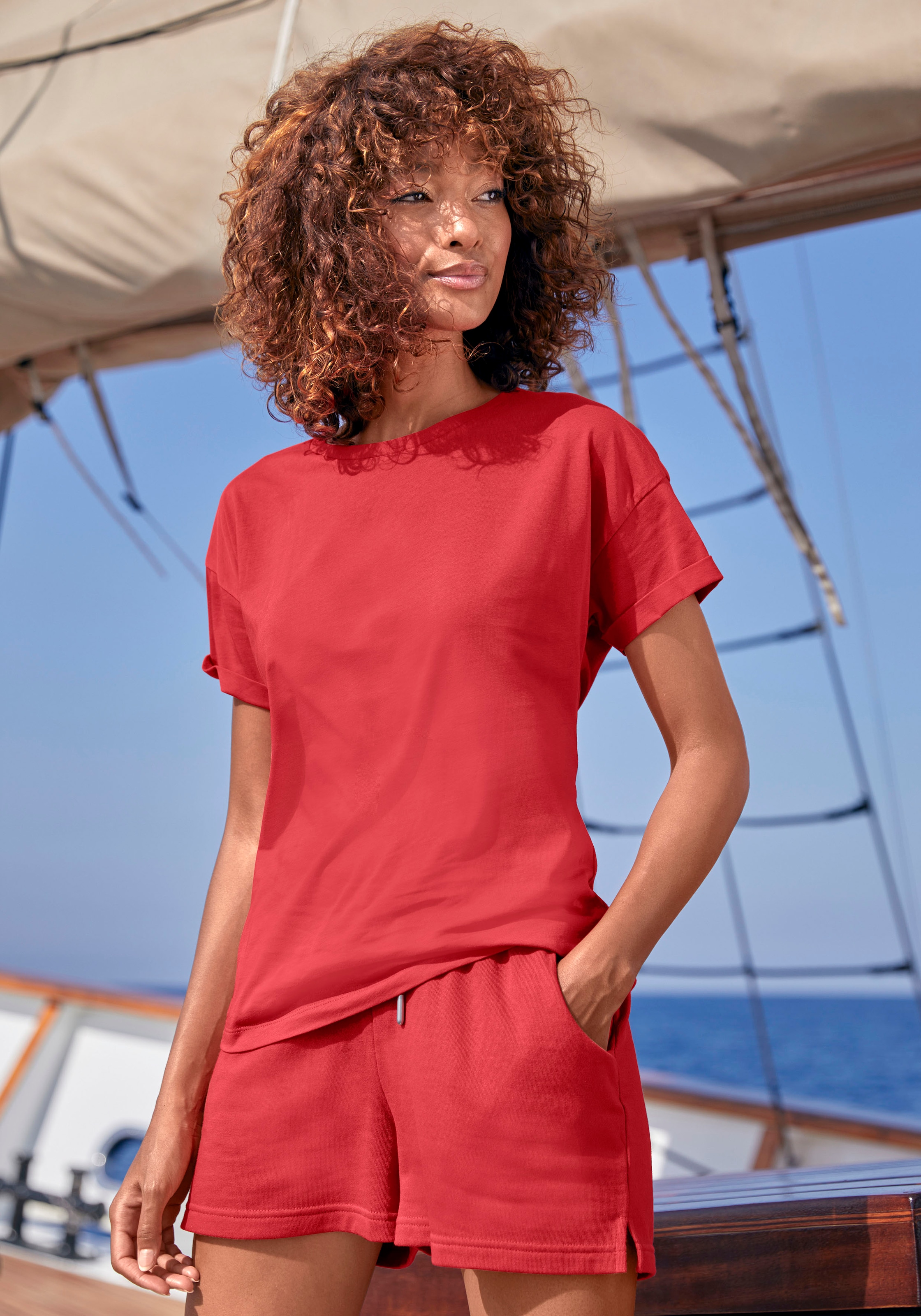 H.I.S T-Shirt Loungewear »mit online Stil, kaufen Ärmelaufschlag«, im maritimen
