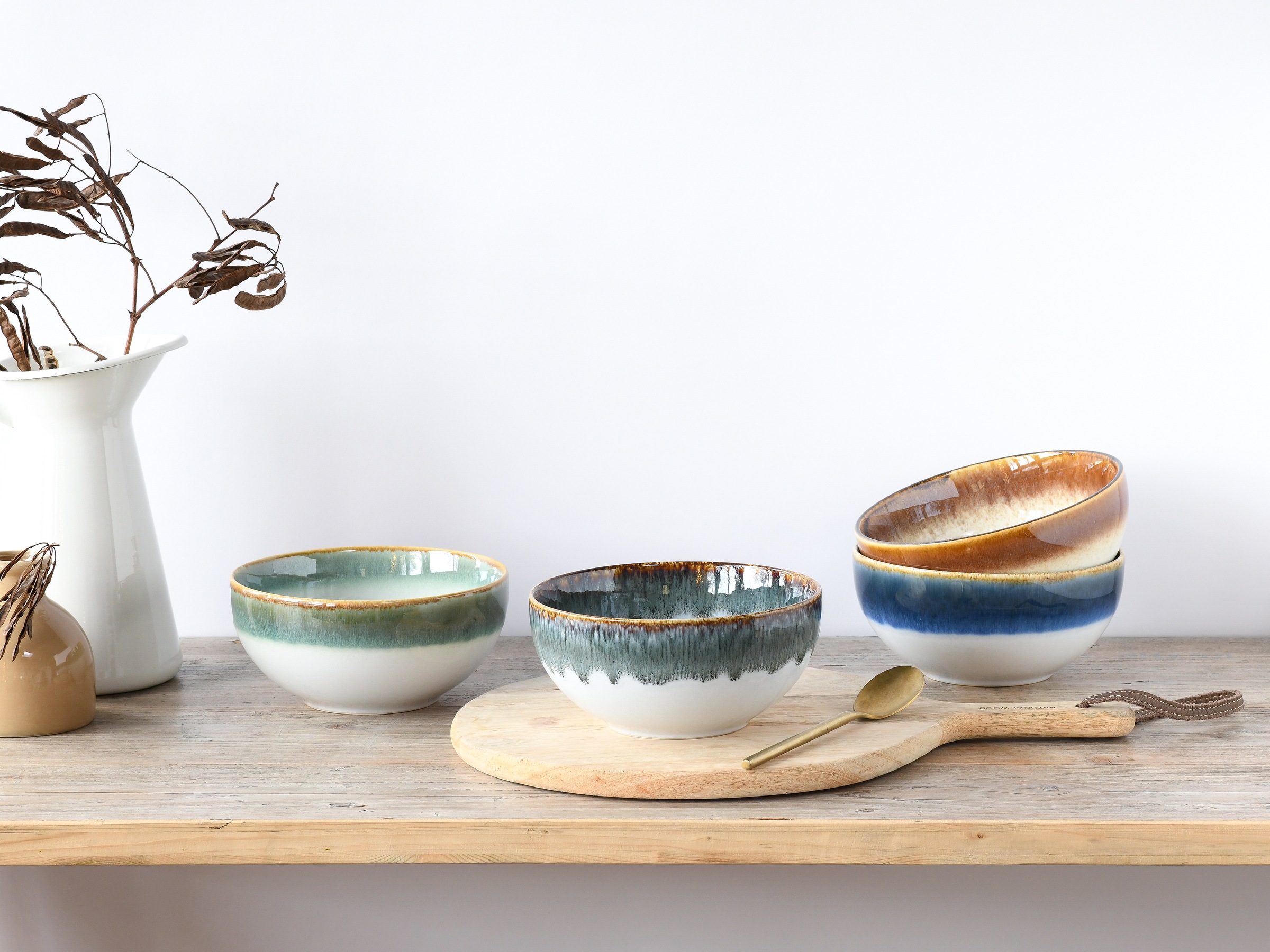 CreaTable Schale »Cascade, Buddha Bowl 17,5 cm 4-tlg«, 4 tlg., aus Steinzeug, Rekativglasur, Healthy Food