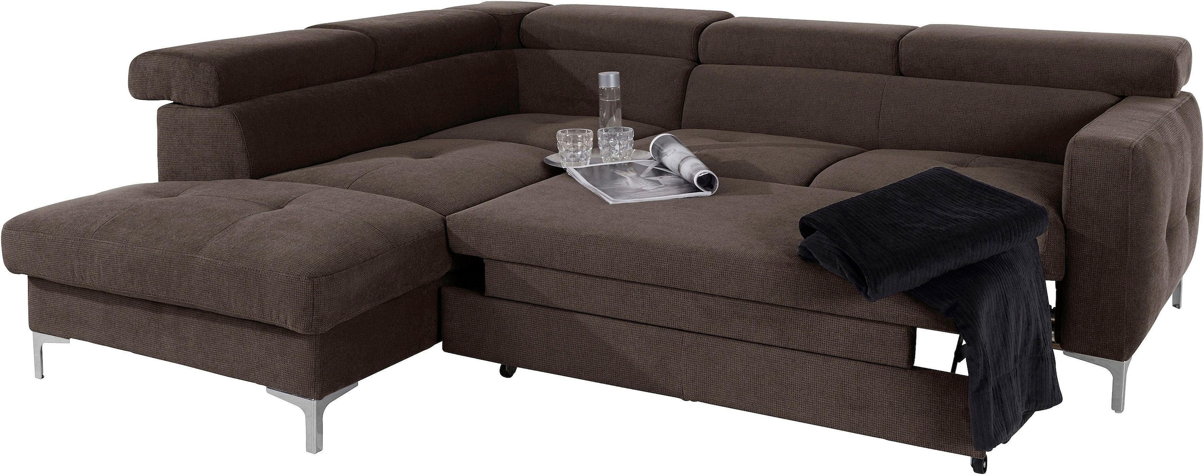 COTTA Polstergarnitur »Sammy L-Form«, (Set), Set bestehend aus: Ecksofa mit Kopfteilverstellung & Hocker