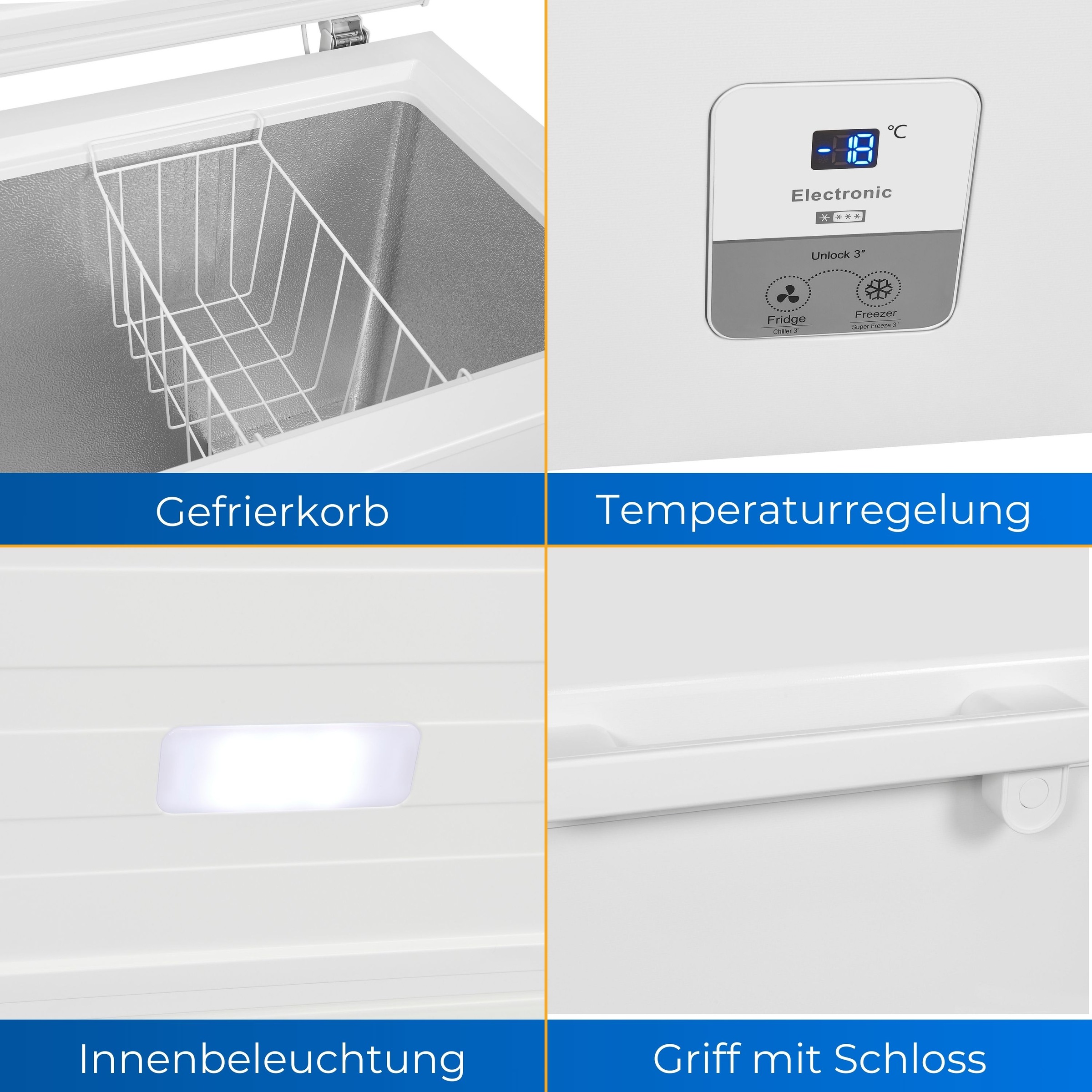 exquisit Gefriertruhe »GT200-HE-O11E weiss« 85,3 cm hoch 89,1 cm breit 2-in-1 Gefrier-/Kühltruhe mit LED, Griff, Schloss&flexibel einstellbar
