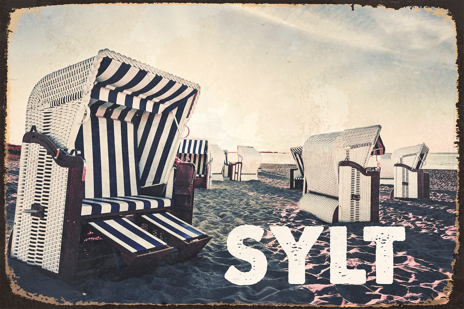 queence Metallbild »Sylt vibe«, Schriftzüge-Schriftzug-Meer-Strand, (1 St.), Stahlschilder