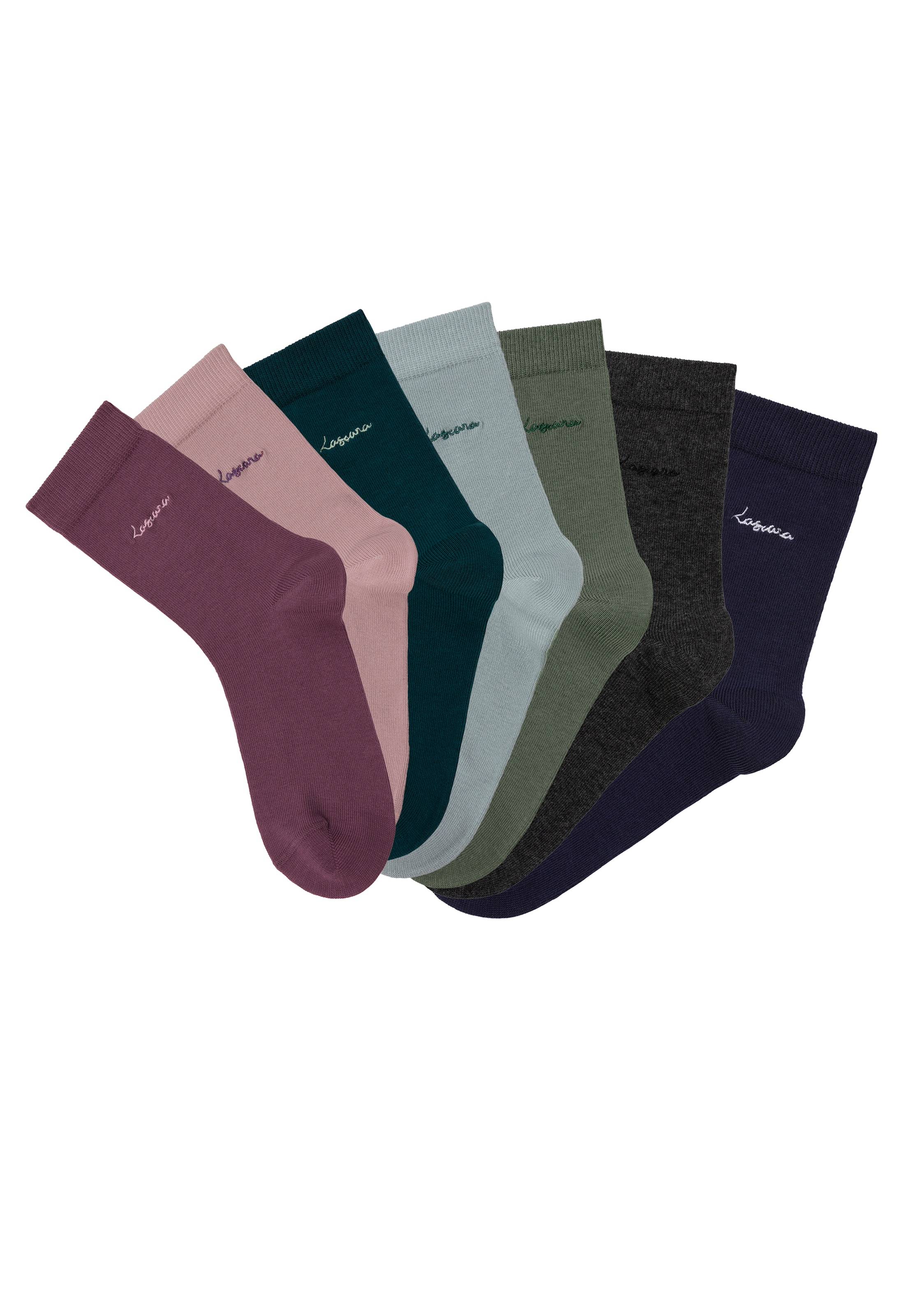 LASCANA Basicsocken, (Box, 7 Paar), mit hochwertiger Logo Stickerei