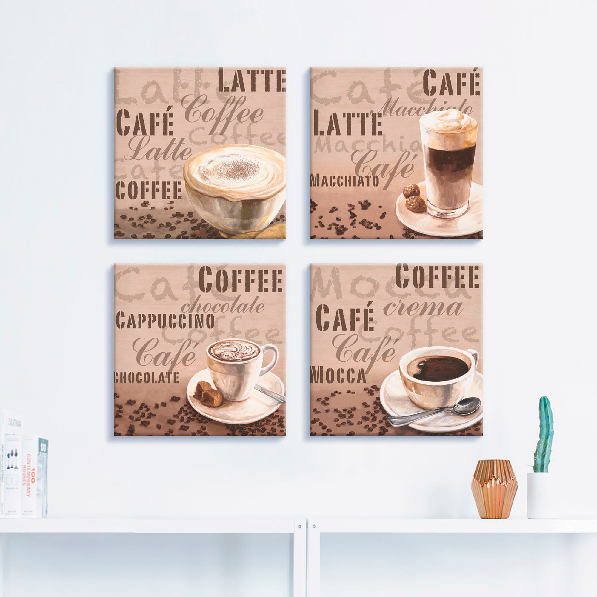 Artland Leinwandbild »Milchkaffee Latte MacchiatoChocolate«, Getränke, (4 S günstig online kaufen