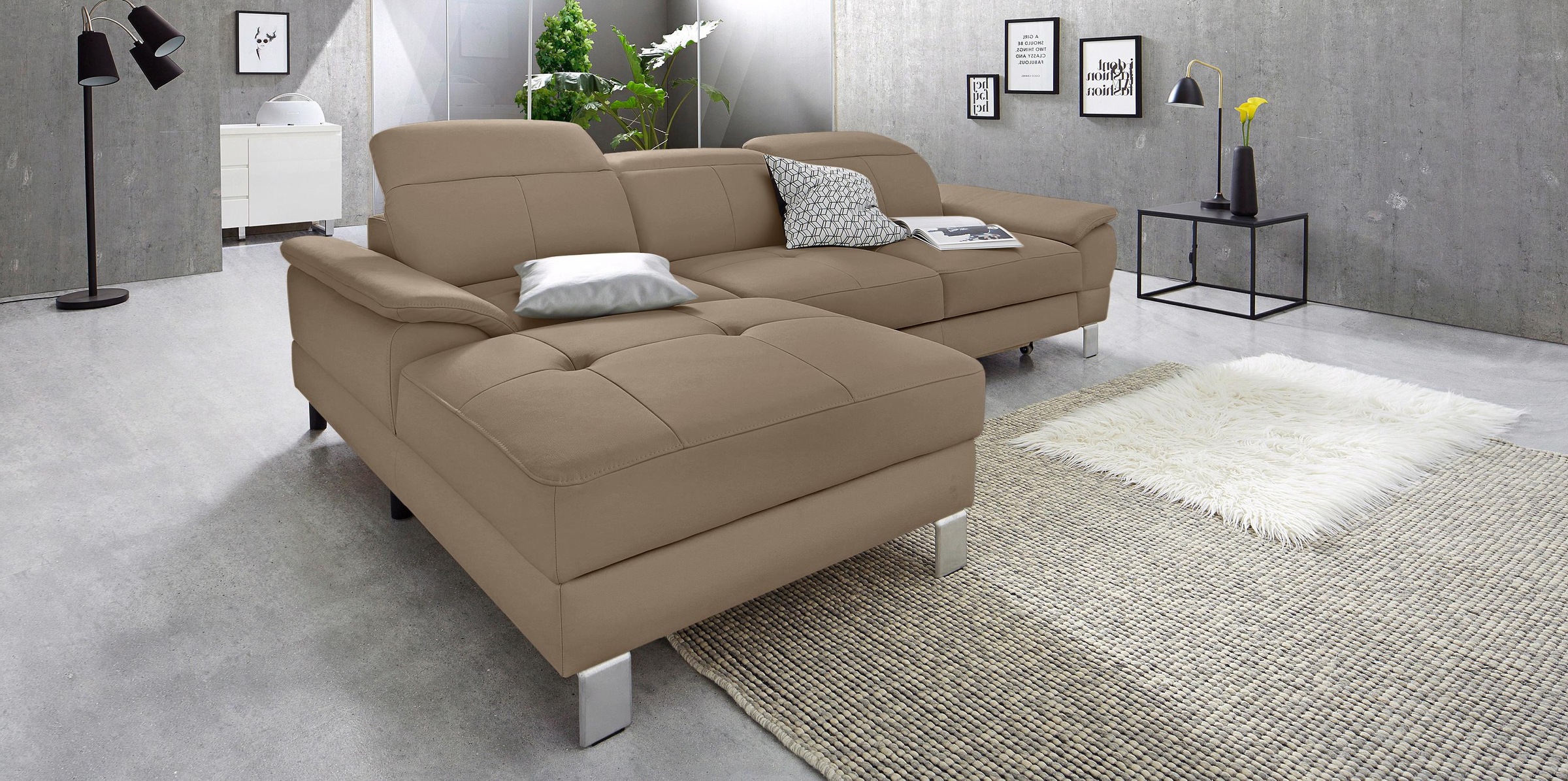 exxpo - sofa fashion Ecksofa »Mantua 2, inkl. Kopf- bzw. Rückenverstellung, bequem, L-Form«, wahlweise mit Bettfunktion und Bettkasten, tolle Verarbeitungsdetails