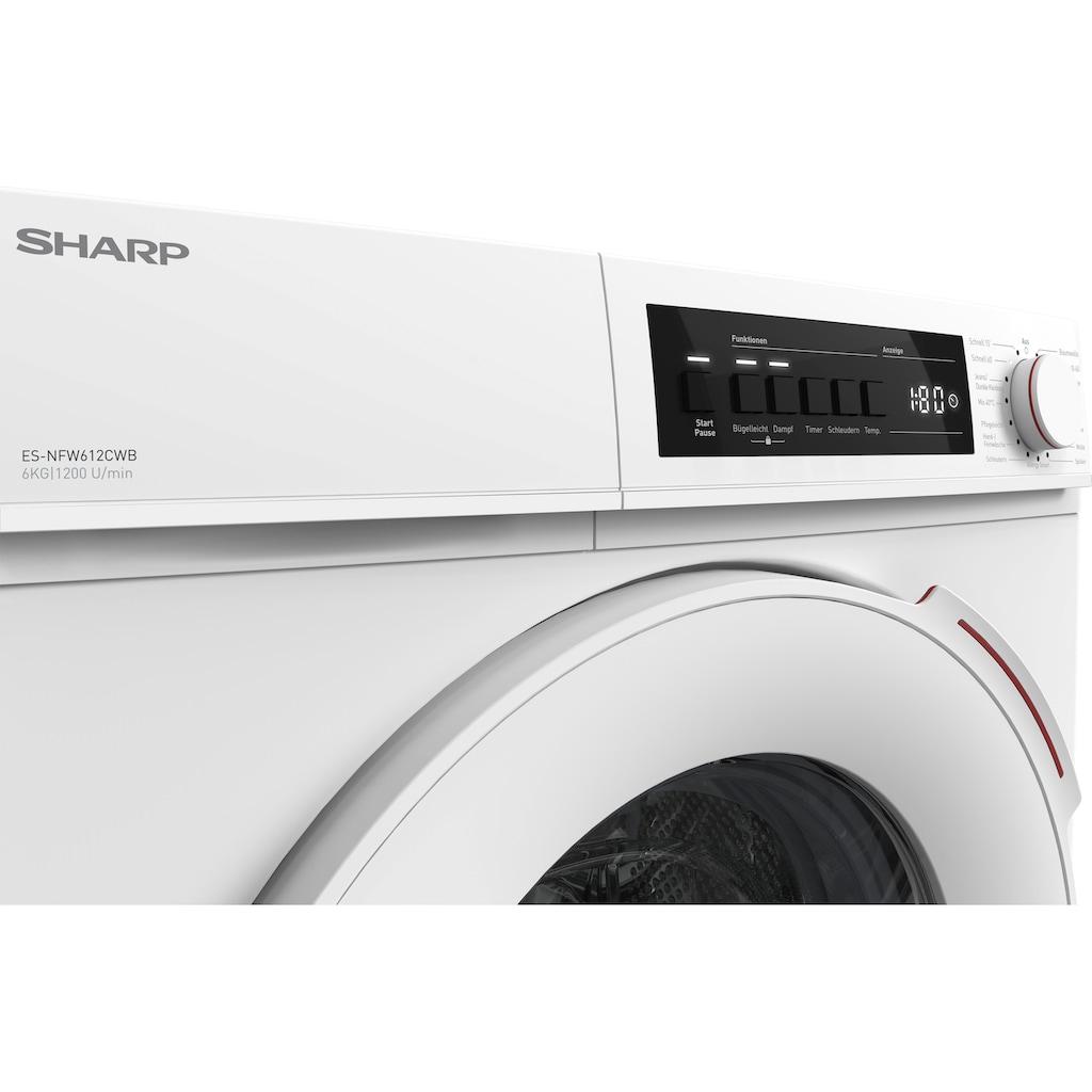 Sharp Waschmaschine, ES-NFW612CWB-DE, 6 kg, 1200 U/min