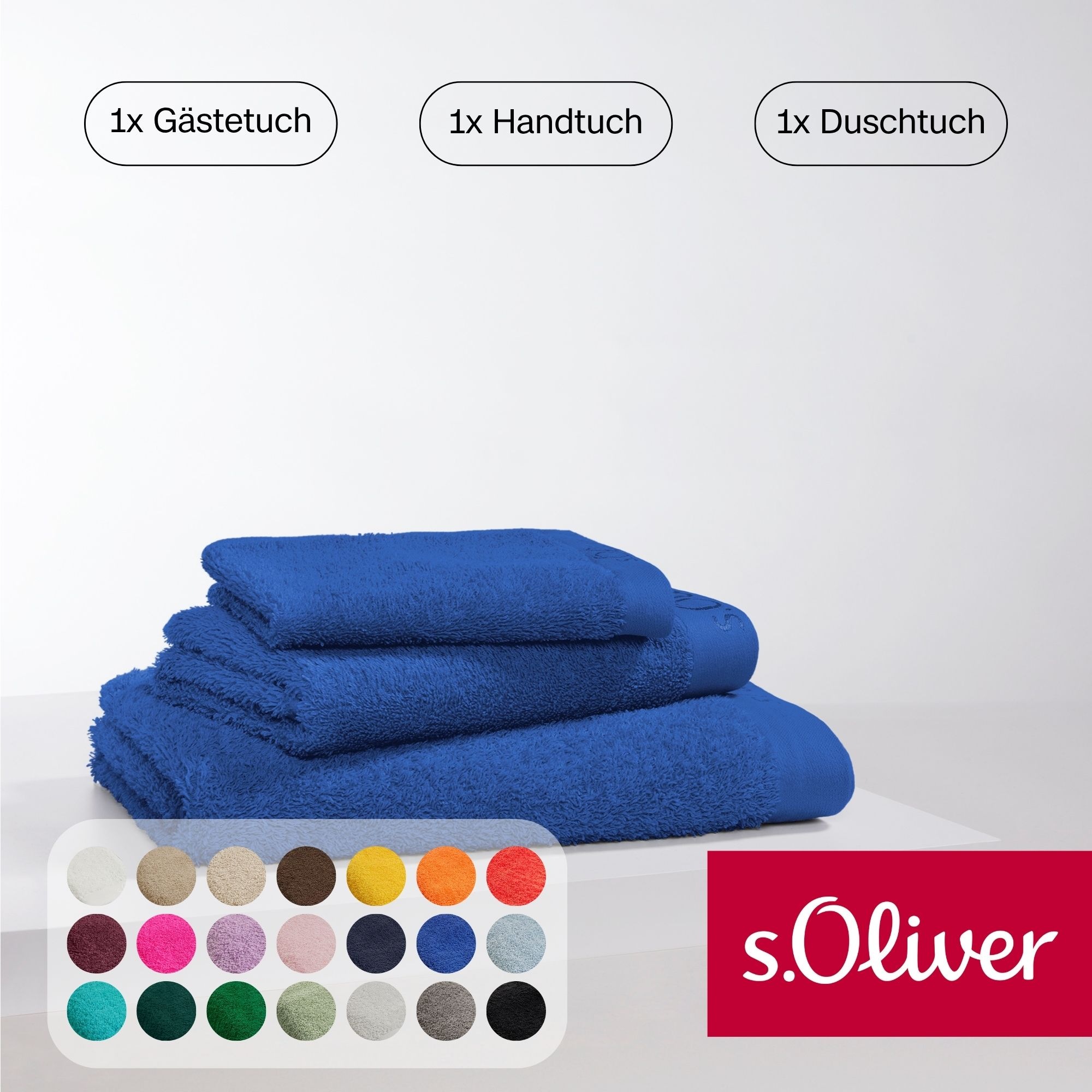S.Oliver Handtuch Set "s.Oliver, Premium Qualität, 600 gr/m²", blau, 3 Stk., Walkfrottier