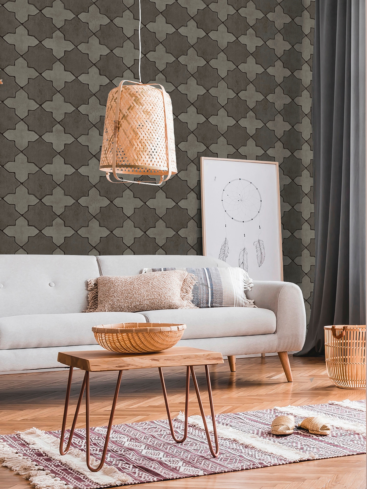 living walls Vliestapete »New Walls Finca Home in Fliesen Optik«, grafisch-geometrisch-gemustert, Tapete Geometrisch Tapeten Wohnzimmer Schlafzimmer Küche Design Optik
